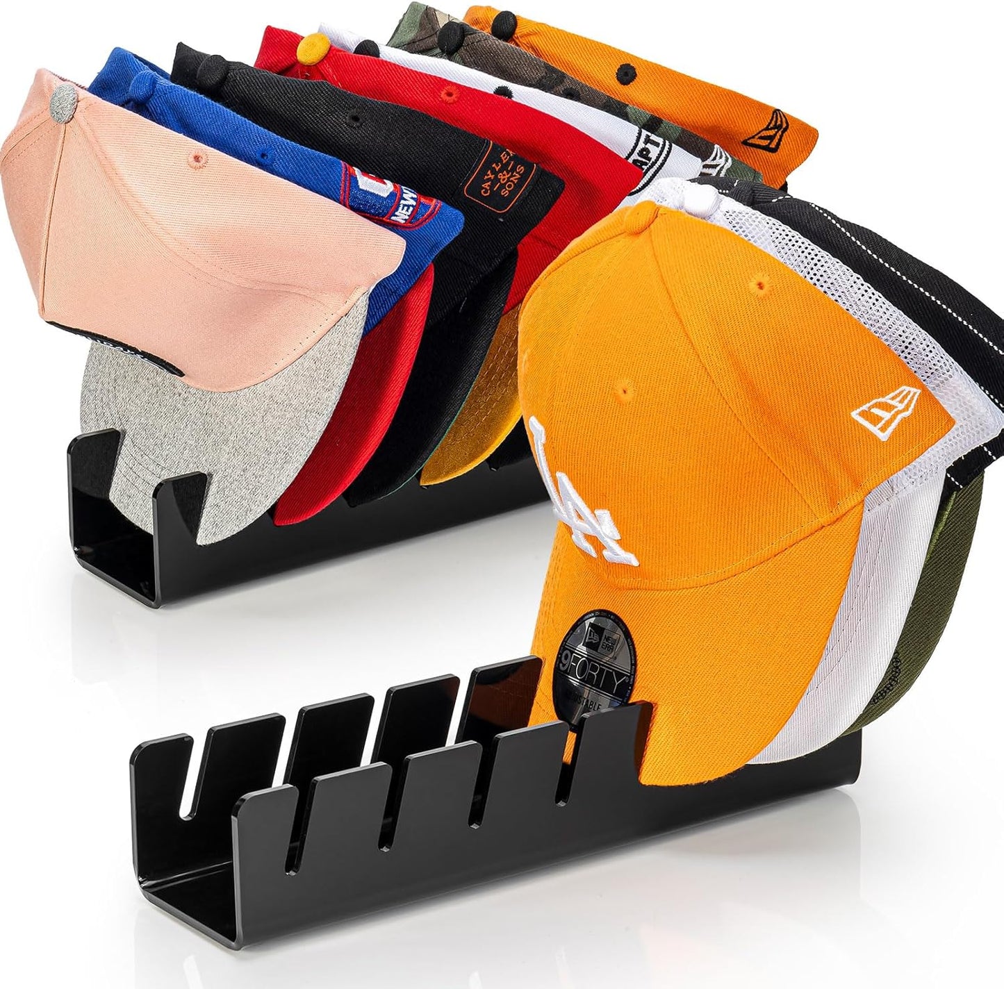 HAYVAN Hat Organizer for Baseball Caps 2 Packs, Acrylic Cap Storage Holder for Ball Cap, Golf Cap, Trucker Hat - Install-free | Easy Grab | Gift Idea | Minimalist(Black)