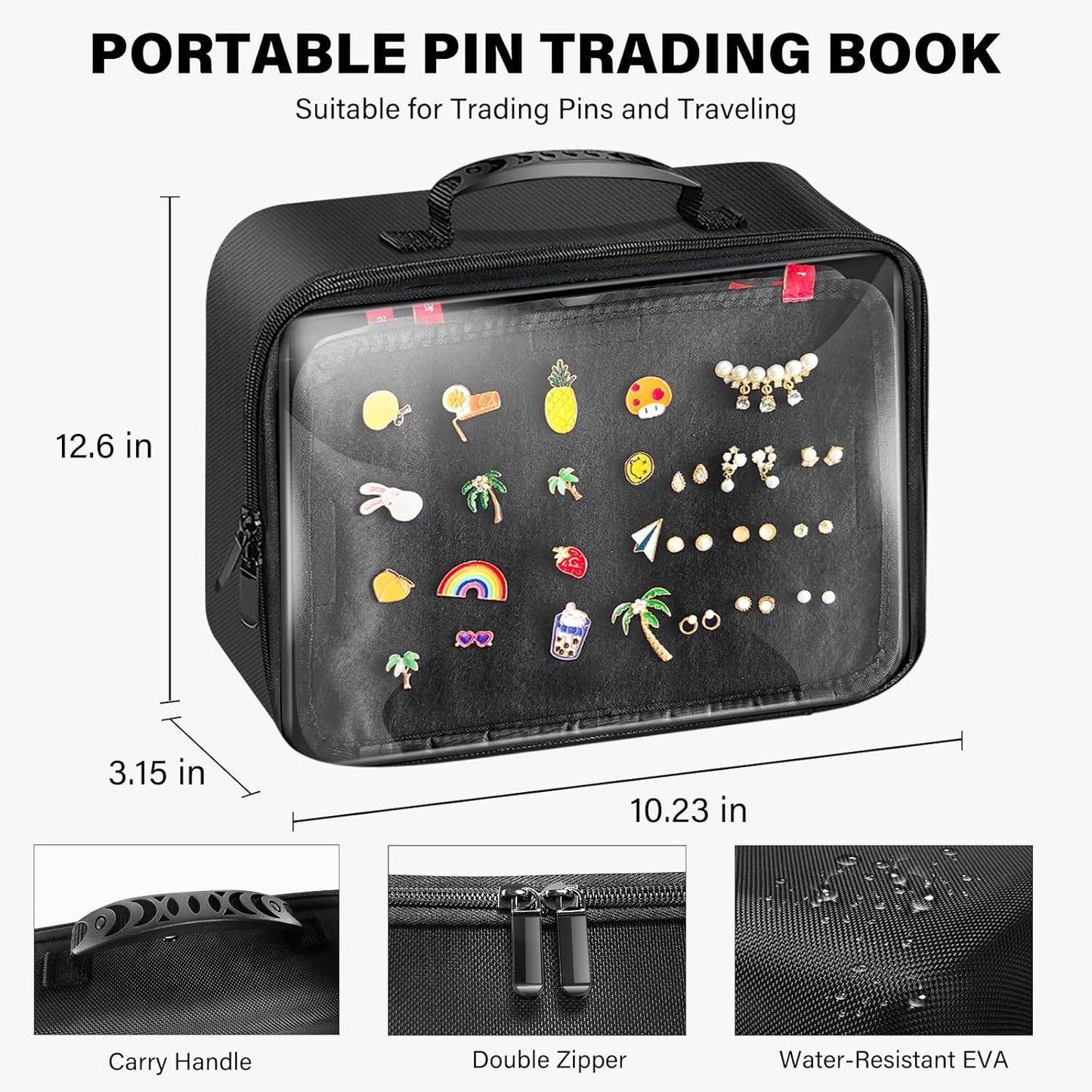 Enamel Pin Display Bag EVA Hard Shell Pin Trading Book, 18 Page Collectible Pin Board, Pin Display Case for Collectors, Suitable for Storing Enamel Pins, Sports Pins, Earrings and Brooches