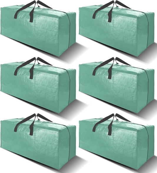 6 Pack Heavy Duty Large Moving Bags W/Backpack Straps - Strong Handles & Zippers, Storage Totes For Space Saving, Fold Flat, Alternative to Moving Box and Storage Bin, Teal