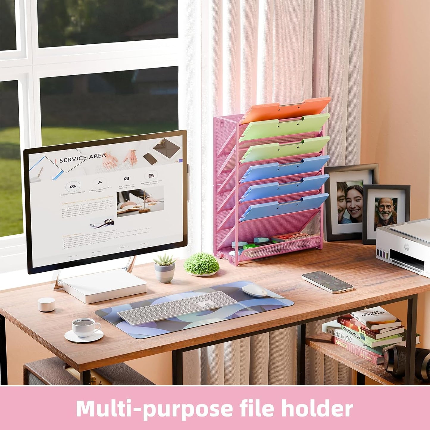 Simple Trending Wall File Organizer, Mesh 7-Tier Vertical Hanging File Holder, Desktop Metal Files Rack for Office and Home, Black