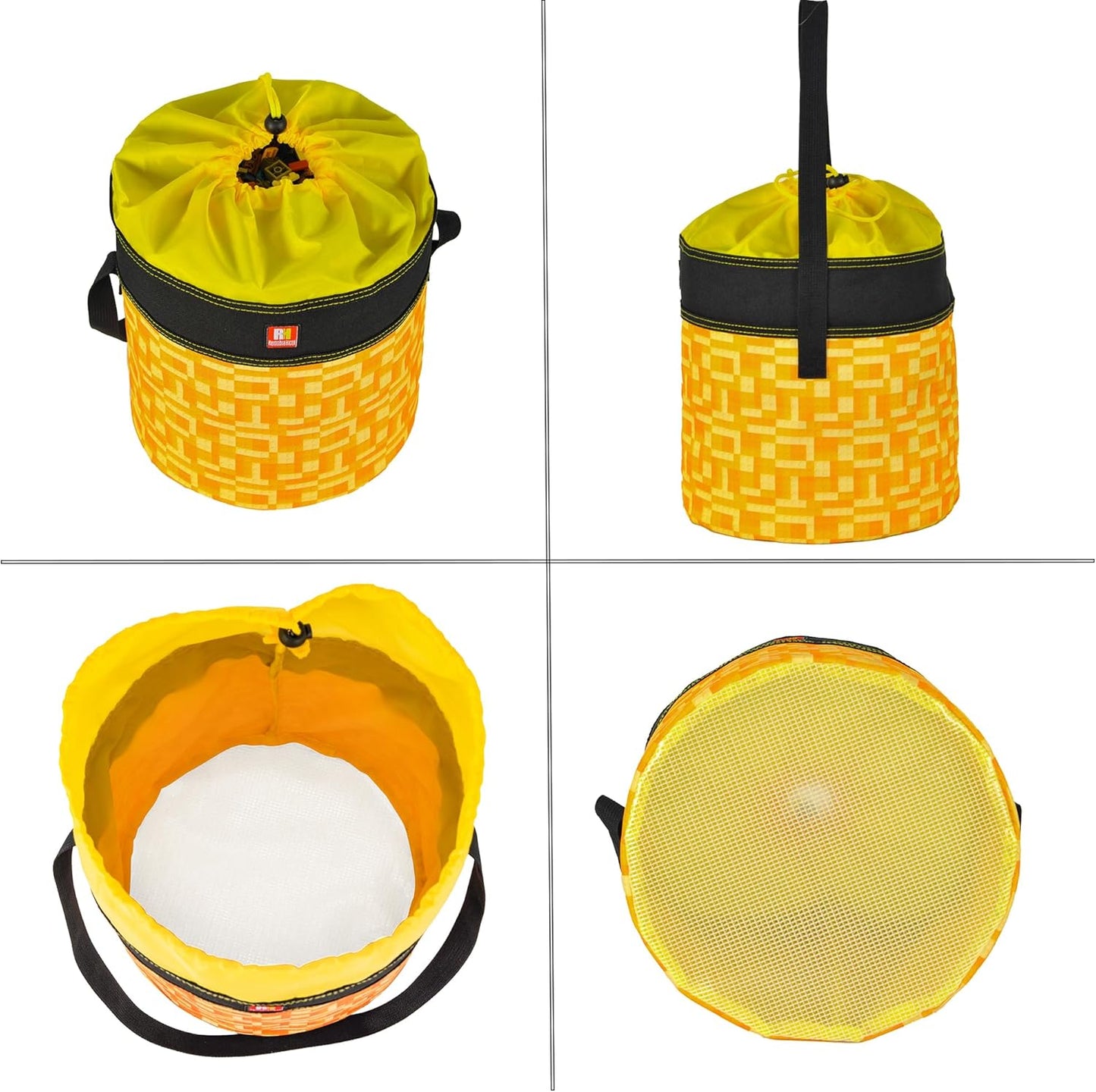 Toy Storage Organizer Basket Bag with Drawstring for Buliding Bricks, Blockets,Puzzles,Lego,Playroom Cinch Bucket Carrying Bag with Handle (Yellow)