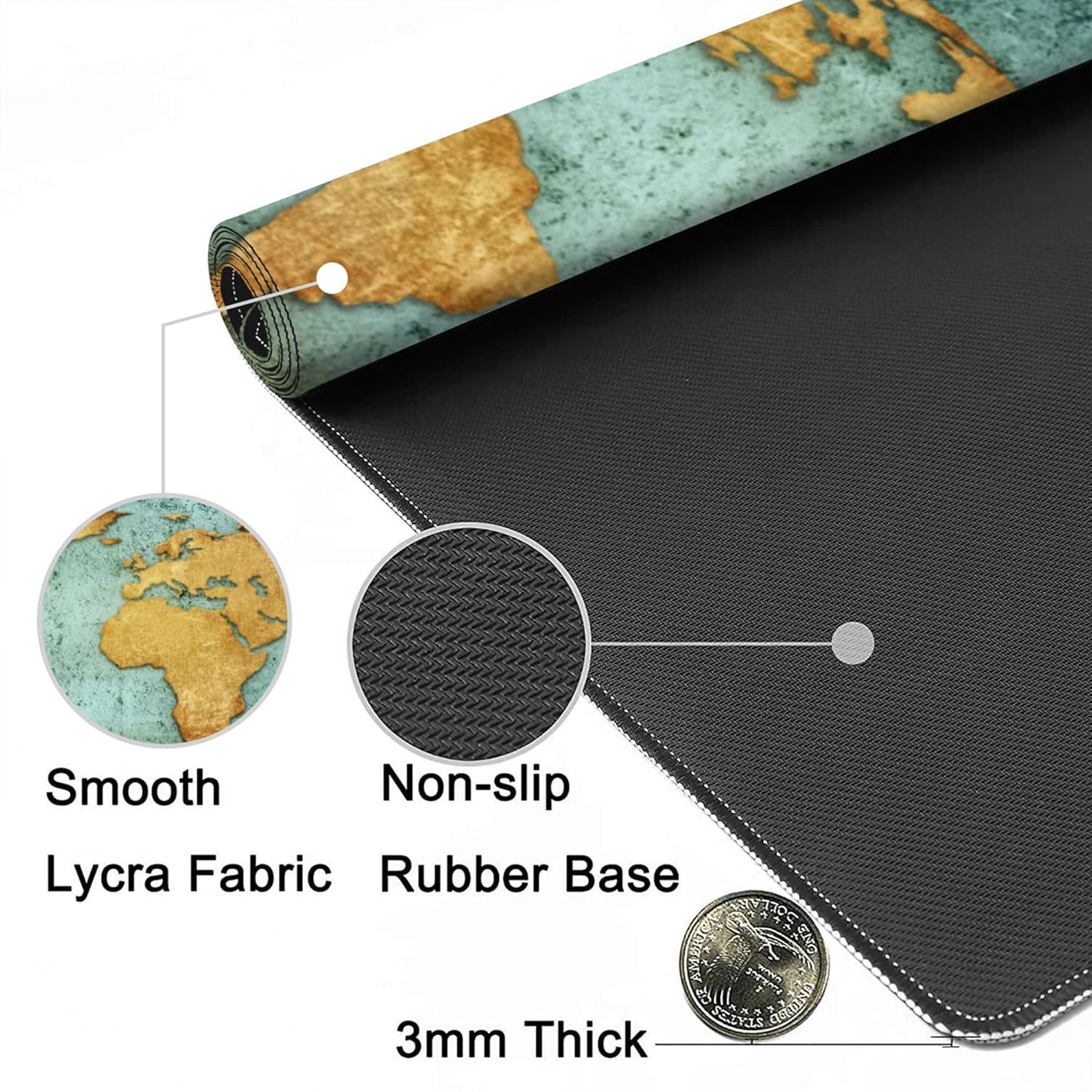 Desk Mat,World Map Extended Gaming Mouse Pad,Large Non-Slip Rubber Base Mousepad with Stitched Edges,Waterproof Mouse Mat Desk Pad for Office Game Home 35.4x15.75 in