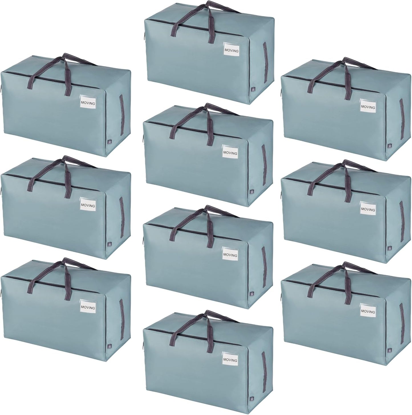 VENO 10 Pack Moving and Storage Bags, Heavy Duty, Alternative to Moving Boxes, Large Packing Totes Supplies for College Dorm Room with Zipper for Clothes, Wide Open Design (Light Blue Matte, 10 Pack)