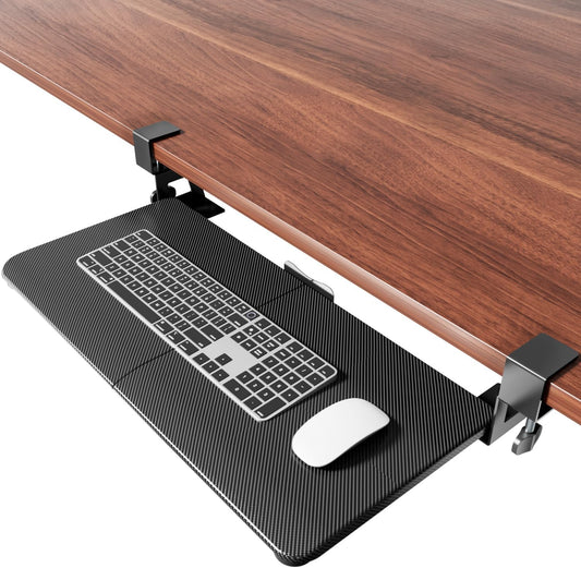 NearHub Large Keyboard Tray Under Desk Slide Out with Extra Sturdy C Clamp Mount System,26'' (30'' including Clamps) x11 Slide-Out Keyboard Drawer Under Desk for Typing,Keyboard Mouse Tray,Black