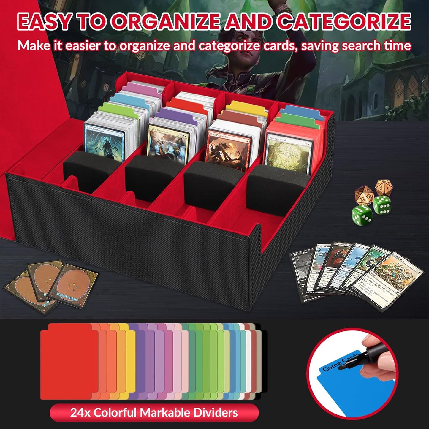 AOBOPLE Trading Card Storage Box,3200+ Card Box Storage with 24 Dividers and 4 Foam Supporters PU Leather Magnetic Cards Deck Case for MTG,TCG, Magic and Sport Cards,Great Gift for Card Collectors