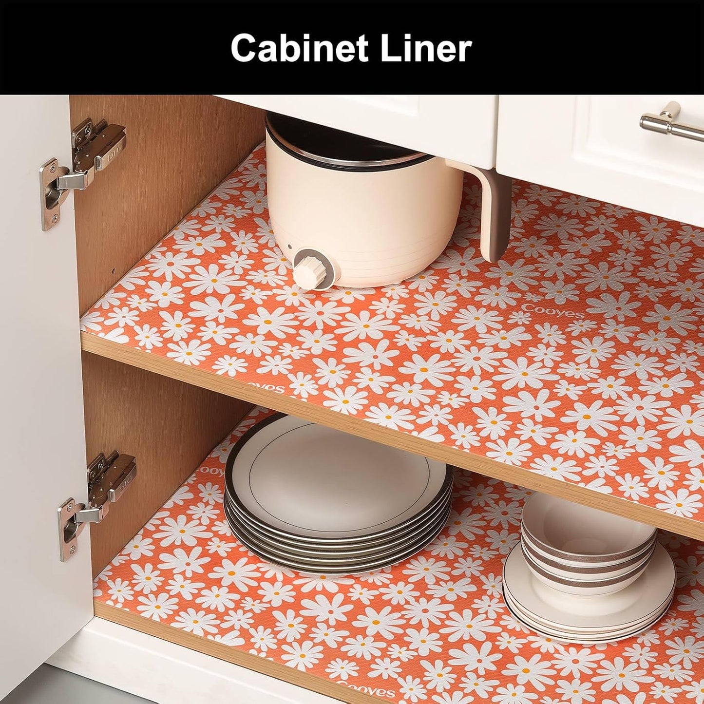 Cooyes Shelf Liner – Premium Non-Adhesive Cabinet & Drawer Liner for Kitchen – Waterproof Shelf Paper with Modern Pattern – Durable EVA Cabinet Mat – Easy to Cut （23.6" W x 236" L）