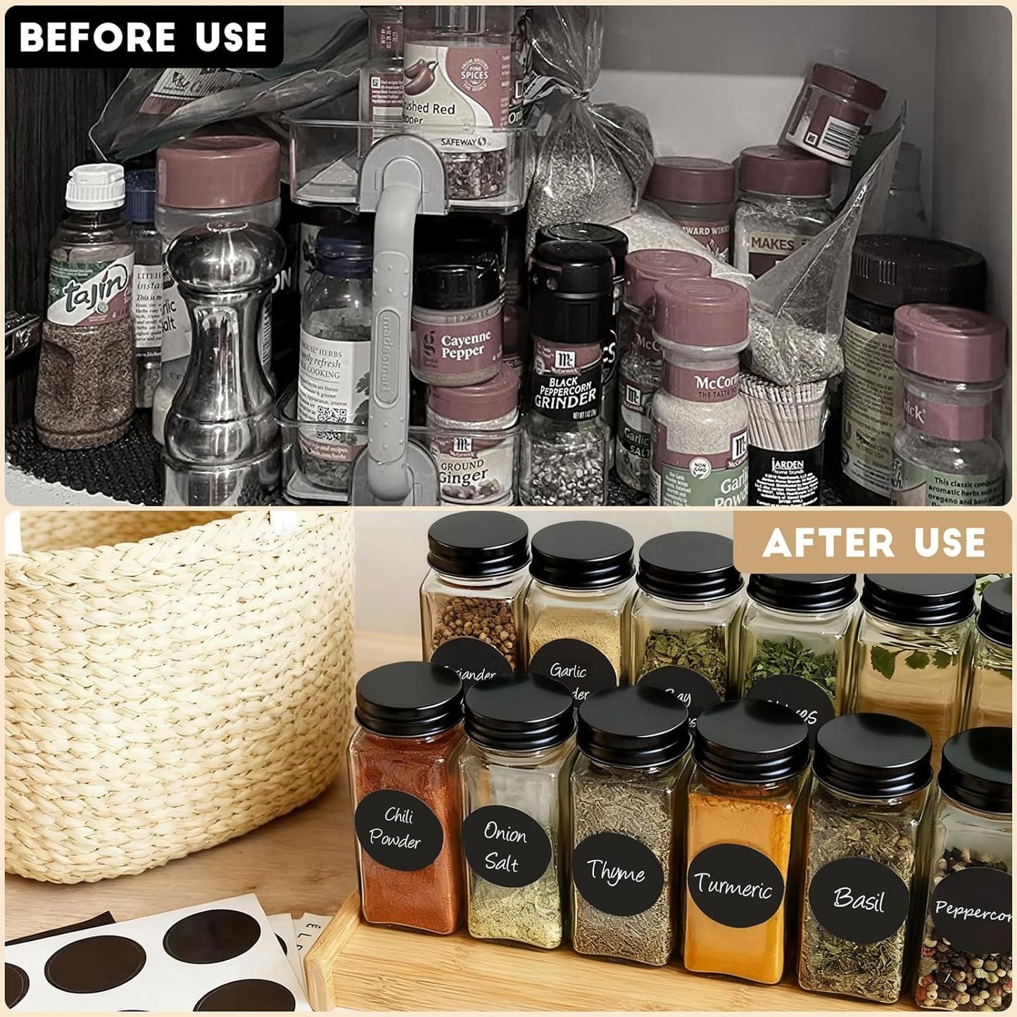 24Pcs Spice Jars with Label, 4oz Empty Square Seasoning Containers, Spice Jars with Shaker Lids, Small Spice Bottles for Salt, Herbs, Sugar, Pepper, Seasoning Jars for Spice Rack, Cabinet, or Drawer