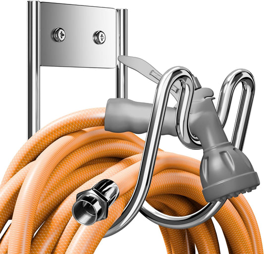 Stainless Steel Garden Hose Holder - Silver SS304 Water Hose Holder - Wall Mounted Hose Hanger Heavy Duty for Water Hose Extension Cords Vacuum Hose, Anti-Rust (1 Pack)