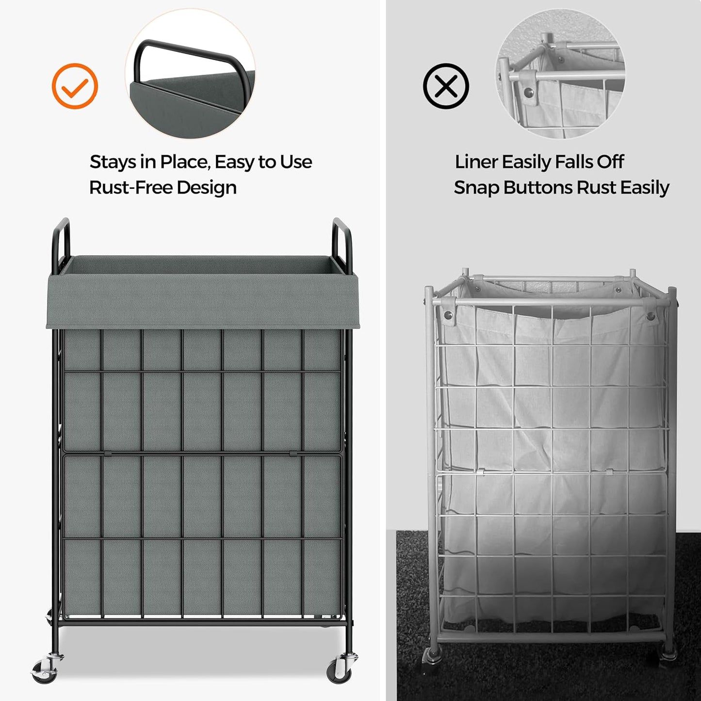Laundry Hamper with Wheels, 90L Laundry Basket with Handle, Laundry Sorter with Removable Liner Bag
