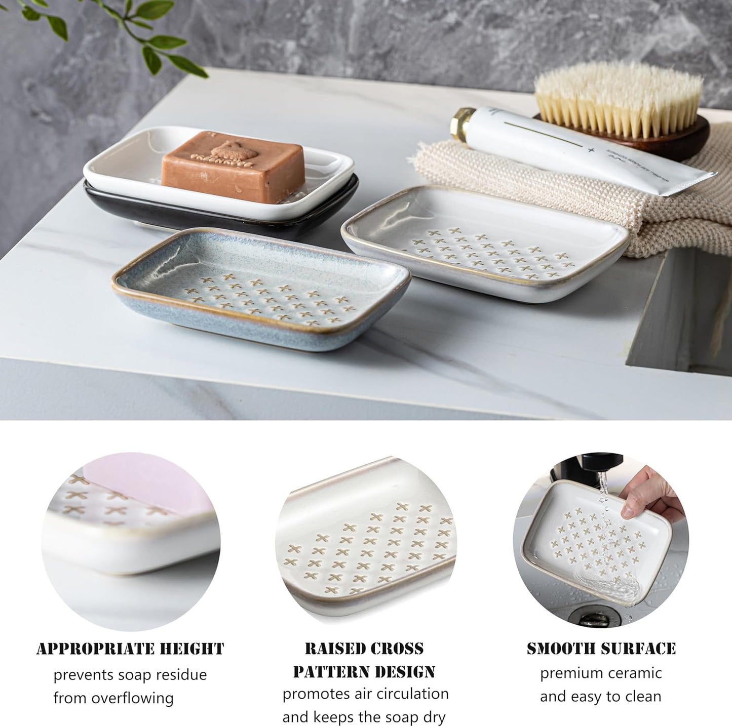 Gomakren Soap Dish, Shower Soap Holder, Christmas Ceramic Soap Dishes for Bar Soap Sponge Shampoo, Soap Saver Tray for Bathroom Kitchen Sink Counter, 5.5 Inch, Beige