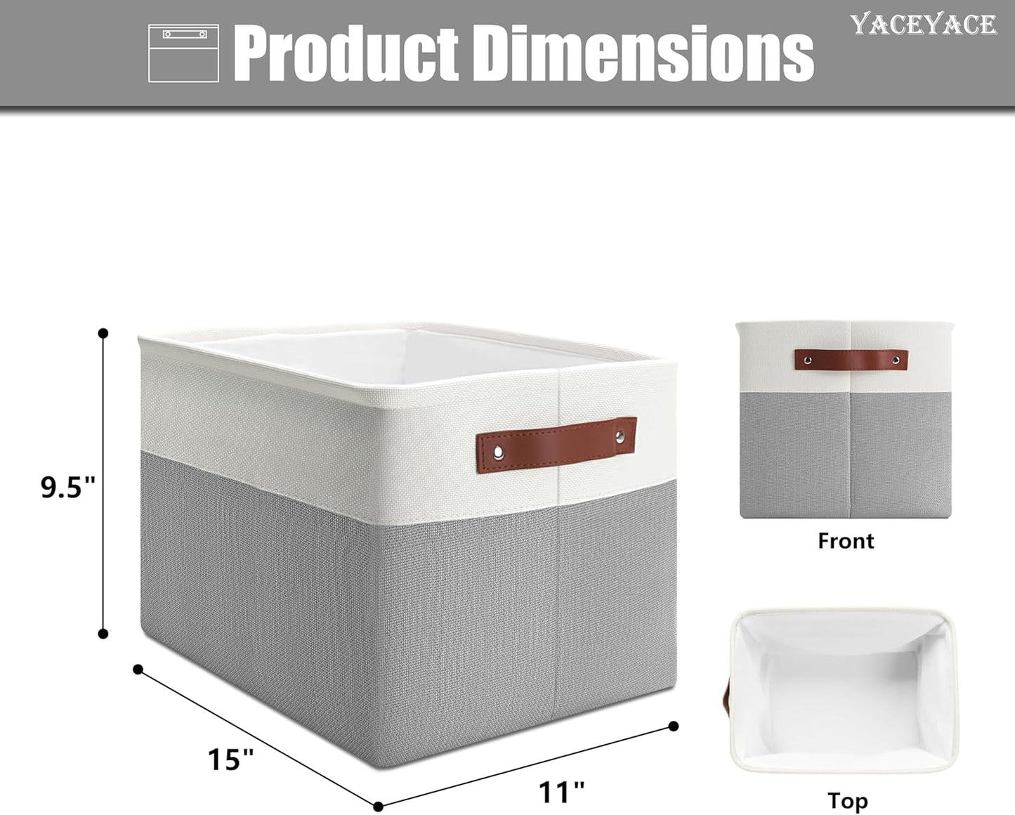 Blanket Basket Foldabel, 4 Pack 15"x11"x9.5" Storage Bins for Shelves, Linen Fabric Foldable Basket with Handles for Organizing, Decorative