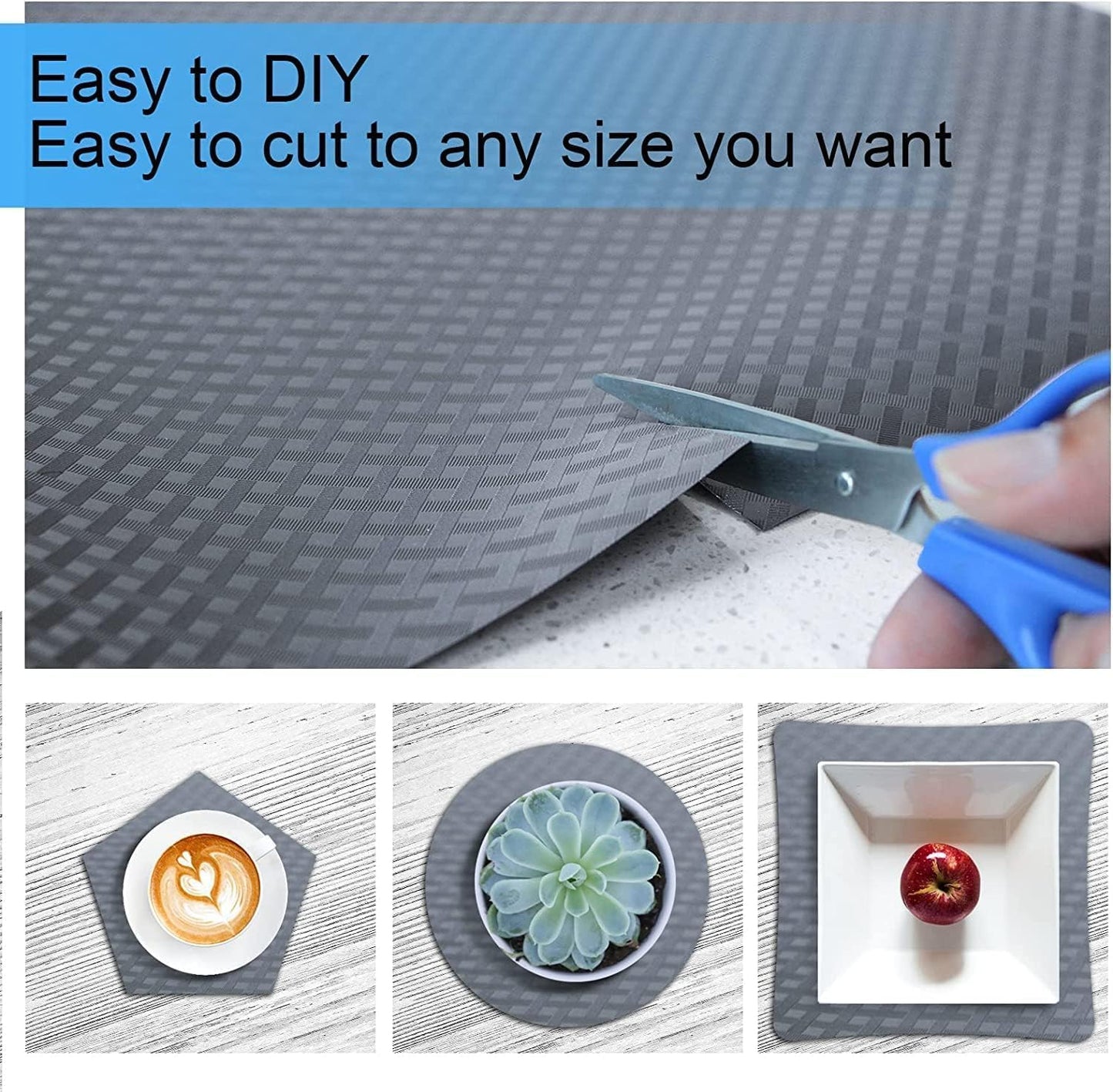 FEXIA Drawer Liners for Kitchen Cabinets, 12 Inch x 20 FT(240 Inch) Non Adhesive Cabinet Liner, Refrigerator Liners, Washable Oil-Proof Fridge Pads Shelves Drawer (Gray)