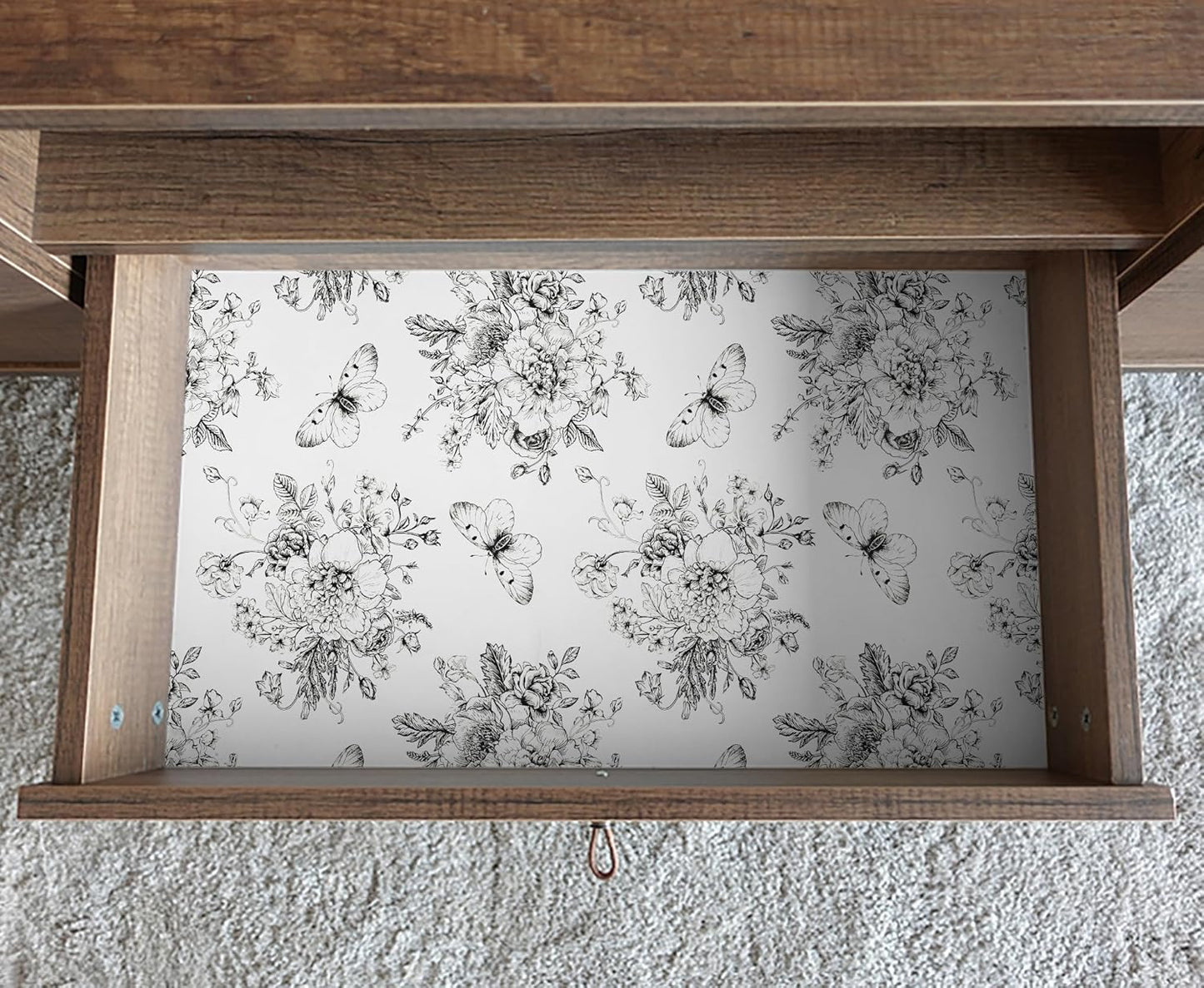 Floral and Butterfly Self Adhesive Shelf Liner for Kitchen Bedroom Cabinets Waterproof Drawer Liner Dresser Vinyl Rolls 17.7In X 78.7In