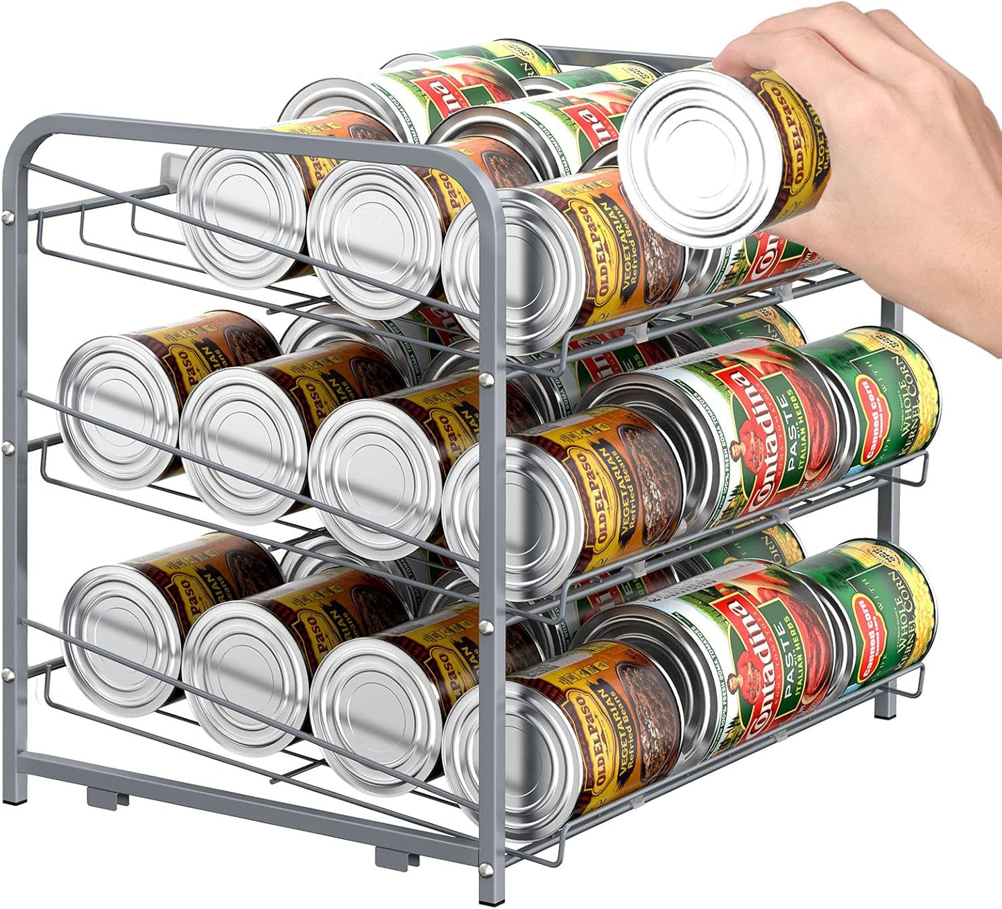 BTY Can Organizer for Pantry Stackable 2 Pack, Can Storage Organizer Rack Stacking Can Dispensers Small Space Holds up to 36 Cans for Pantry, Kitchen, Cabinet- Silver