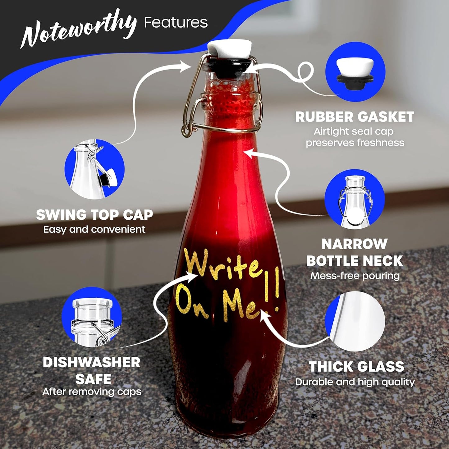 Nevlers 17 Oz Teardrop Flip Top Glass Bottle 12 Pack | Swing Top Glass Bottles with Airtight Lid, Brush, Funnel, Shrink Wrap, Tags & Marker | Beer Bottles For Home Brewing | Oil Bottle | Kombucha Jar