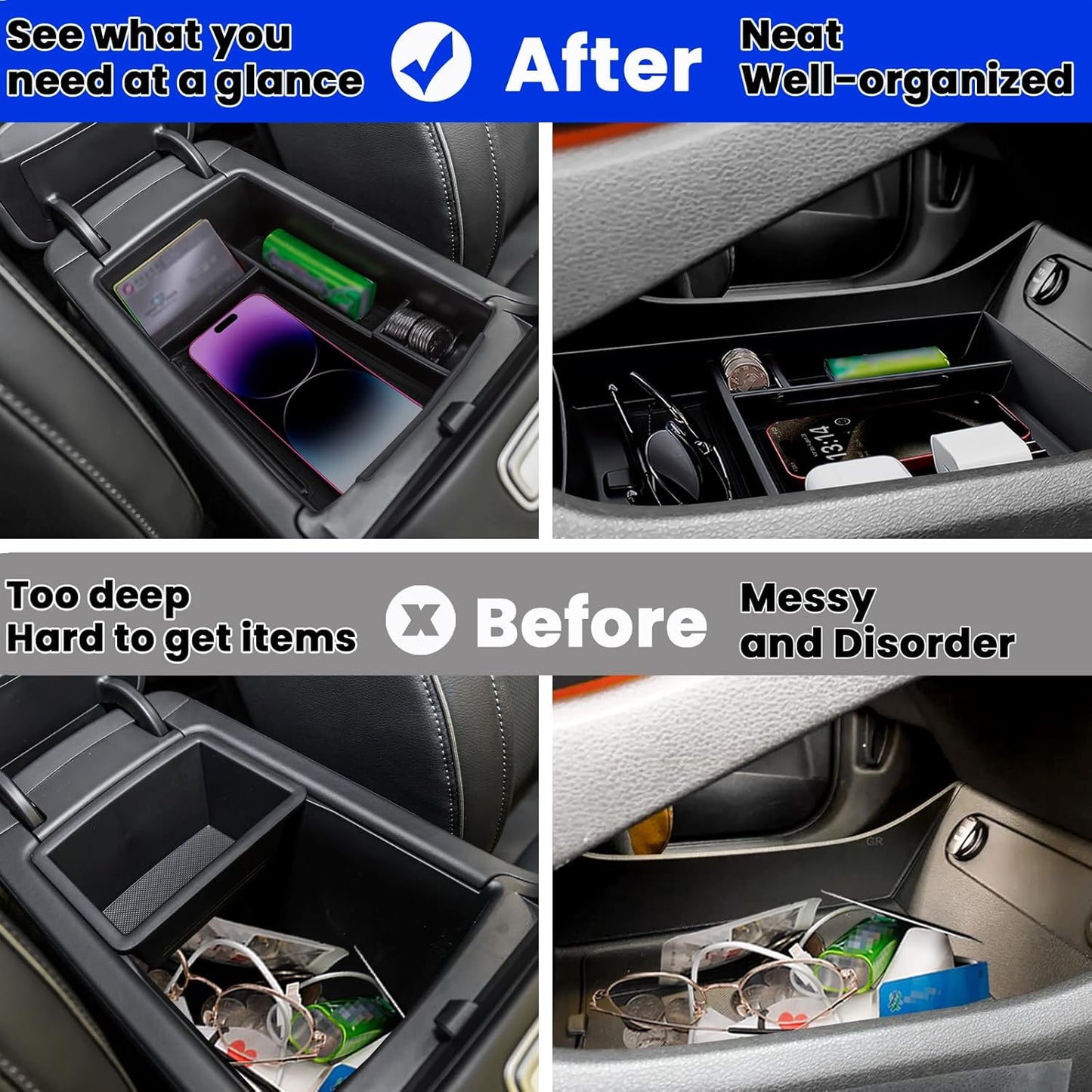 Center Console Organizer Compatible with Hyundai Santa Fe 2021 2022 2023 & Santa Fe SEL 2022 2023 Armrest Storage Box Lower Center Console Tray Interior Accessories