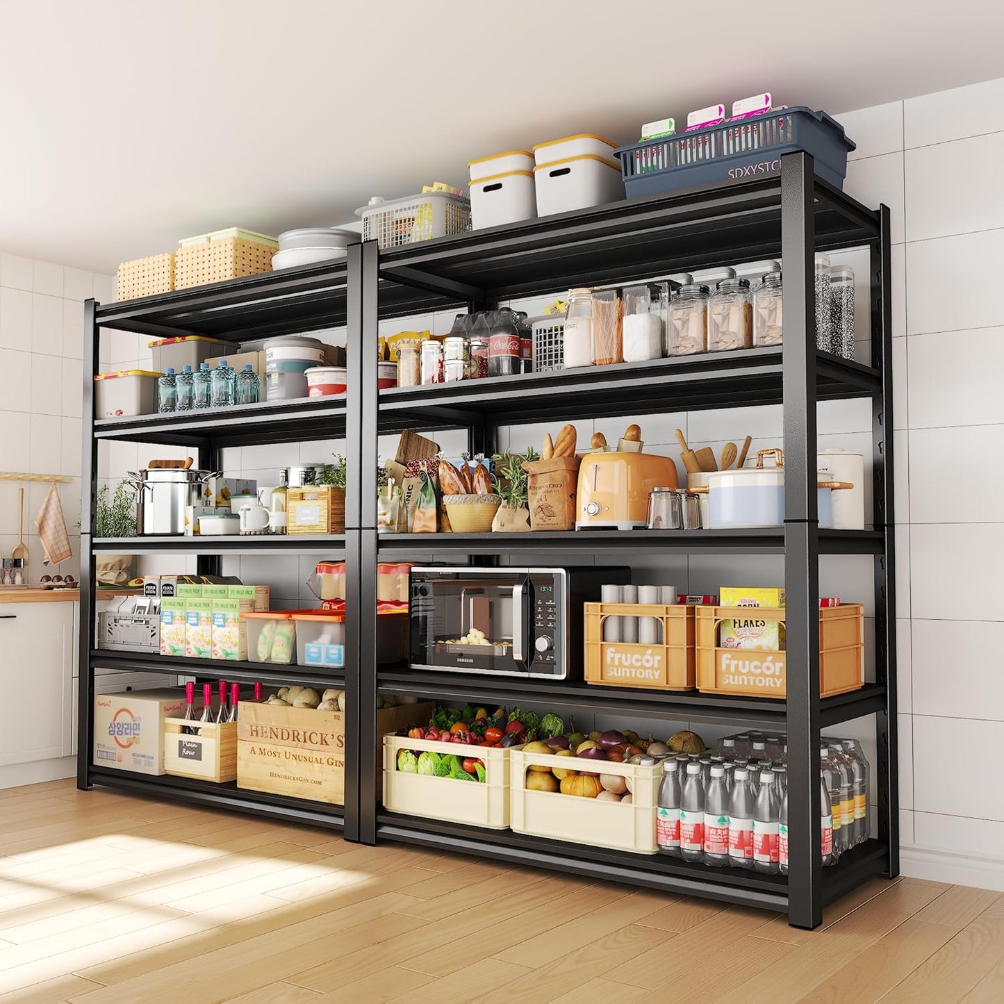5-Tier Metal Storage Shelves,Adjustable Heavy Duty Shelving Units,Kitchen Shelves Organizer,2750 LBS,Standing Shelf for Pantry Garage Laundry Room (Black, 71" H*45.3" W*15.8" D)
