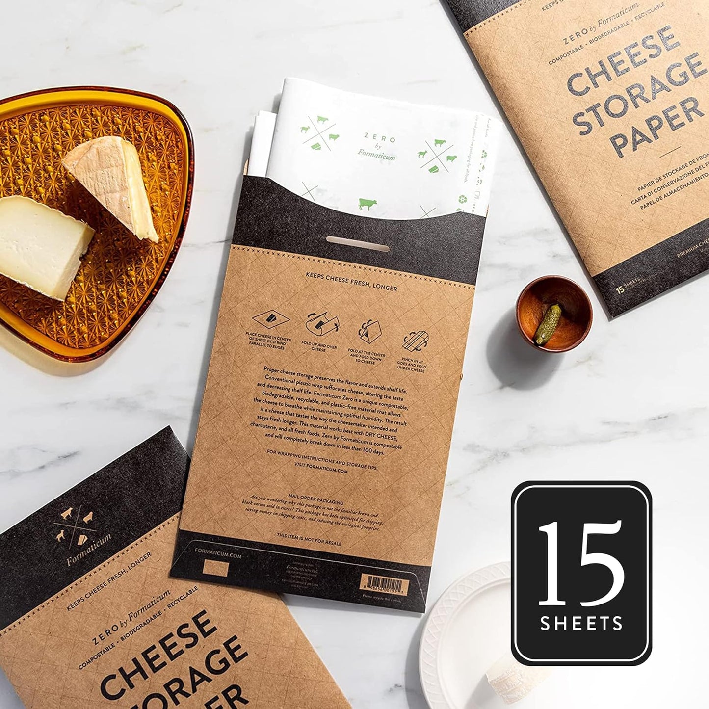 Formaticum 15-Pack Zero Cheese Storage Paper, Compostable, Biodegradable, and Plastic-Free Paper to Keep Cheese and Charcuterie Fresh, Kitchen Organization 9 x 13 Inches