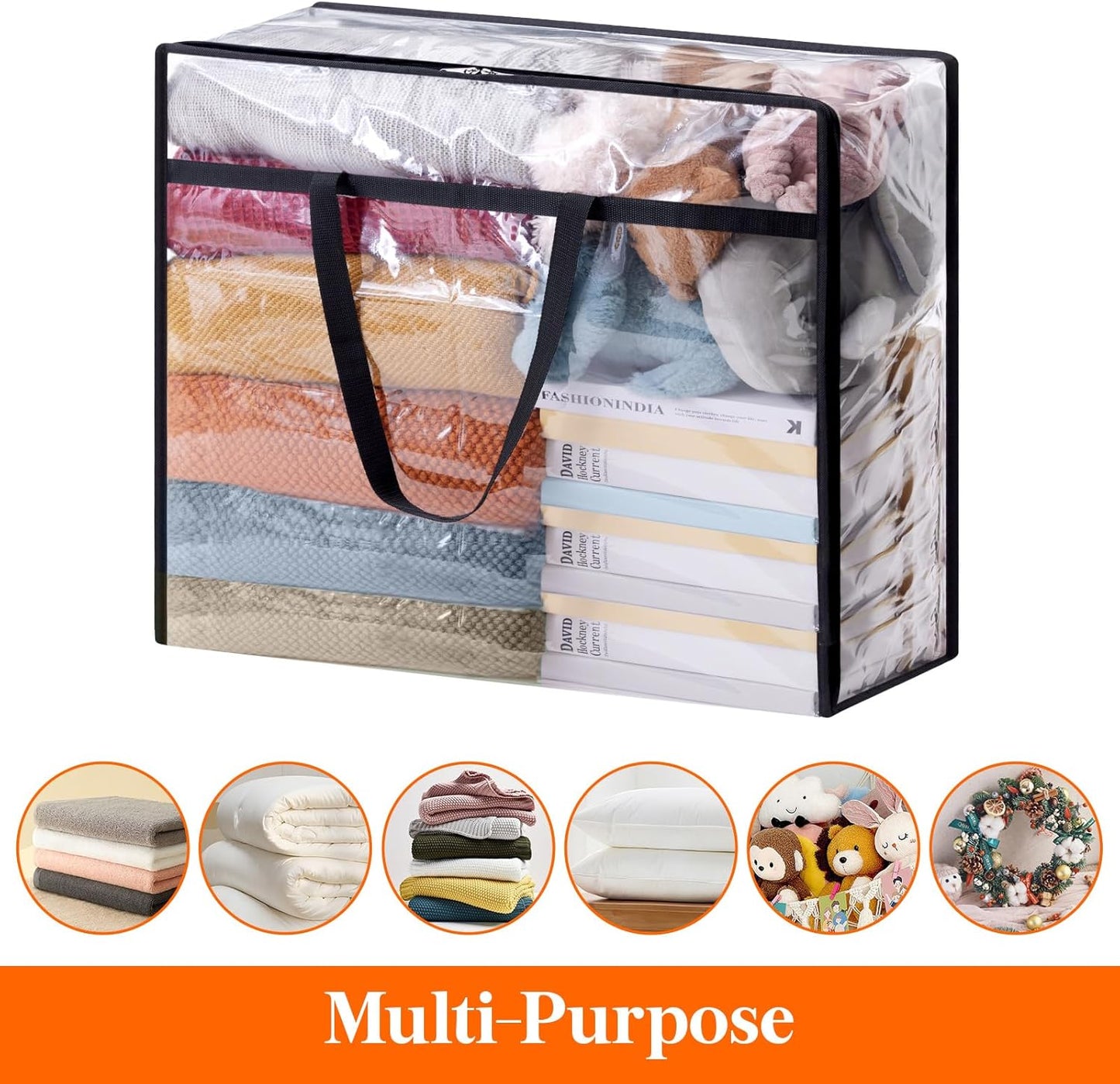 Lifewit 110L Large Clear Clothes Storage Bags, 2 Pack Plastic Vinyl Foldable Moving Bags with Zipper, Closet Organizers and Storage Containers for Blanket, Bedding, Duvet, Pillow, Comforter
