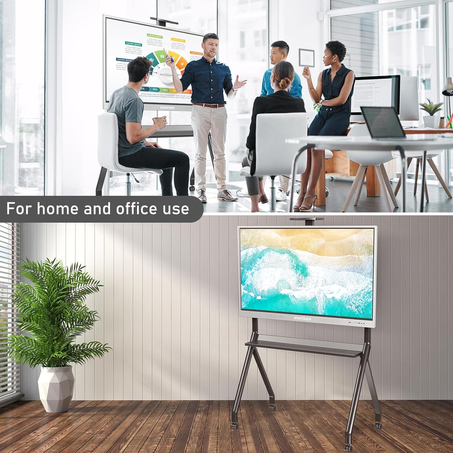 Smart Board Stand for 55"- 86'' Interactive Whiteboard, Mobile Stand for Smart Whiteboard, Lockable Wheels Black