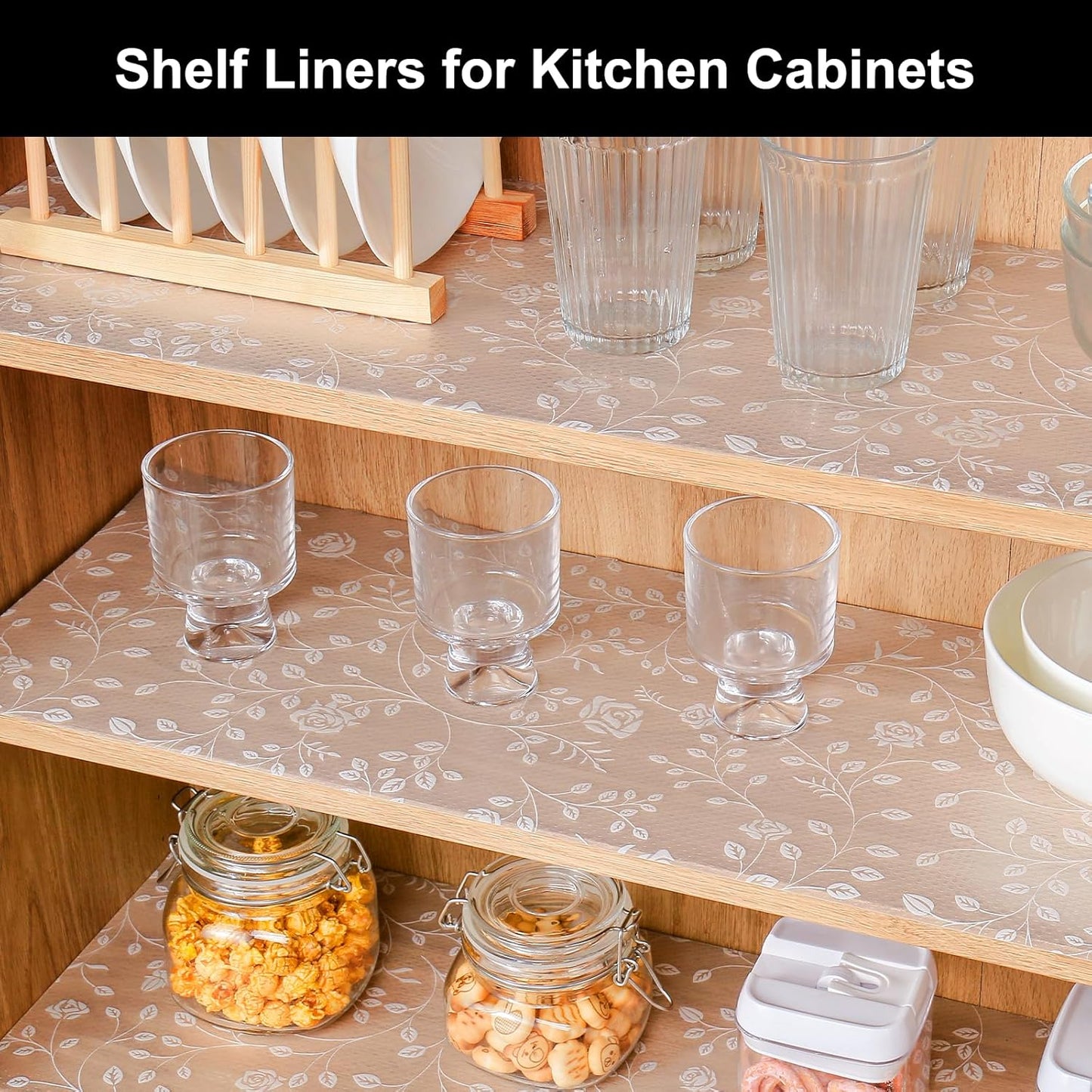 Cooyes Shelf Liner – Premium Non-Adhesive Cabinet & Drawer Liner for Kitchen – Waterproof Shelf Paper with Modern Pattern – Durable EVA Cabinet Mat – Easy to Cut （23.6" W x 236" L）