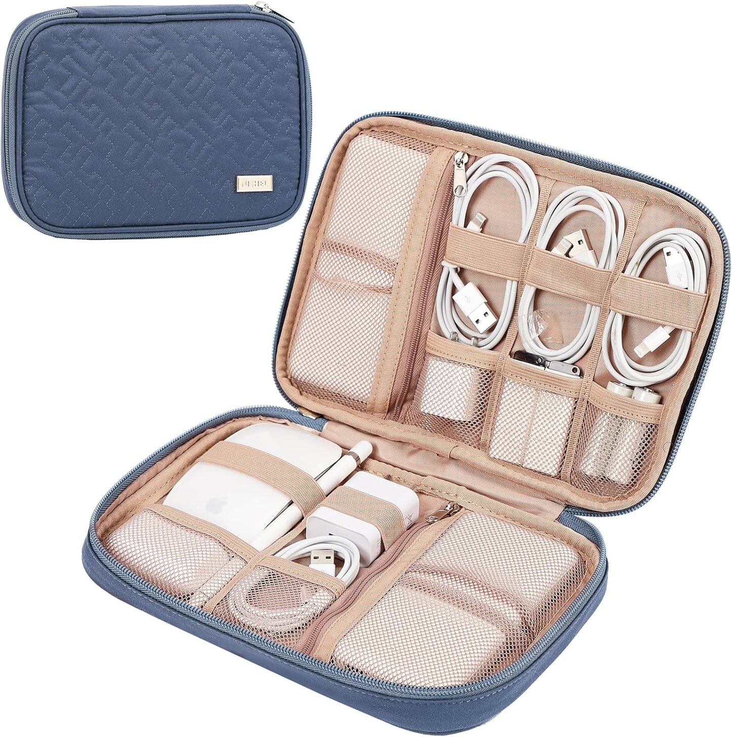 NISHEL Travel Cord Organizer Case, Tech Electronic Bag, Essentials for Charger, Cable, Phone, Hard Drive, USB, SD Card, Aegean-Blue
