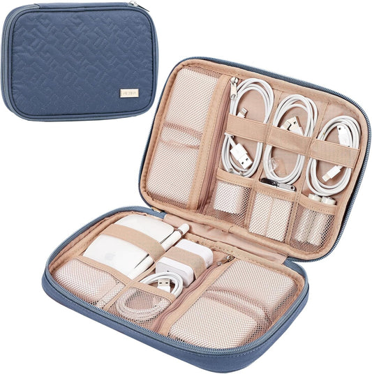 NISHEL Travel Cord Organizer Case, Tech Electronic Bag, Essentials for Charger, Cable, Phone, Hard Drive, USB, SD Card, Aegean-Blue