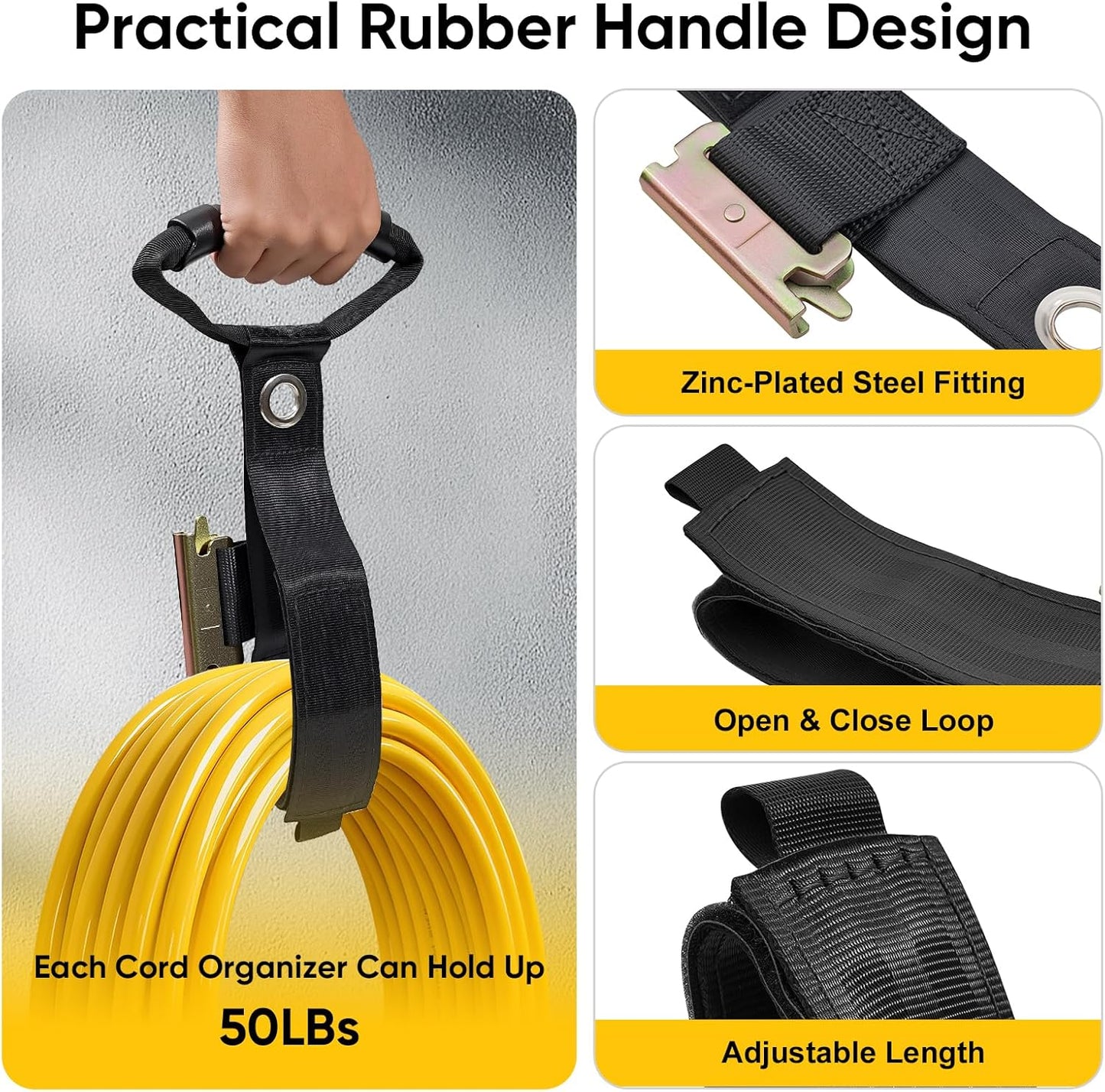 4 Pack Etrack Extension Cord Organizer, 17" Hook & Loop Closure E-track Rail Accessories Storage Straps Extension Cord Holder for Keep Cords, E Track, Hoses, Ropes, Cables Organized