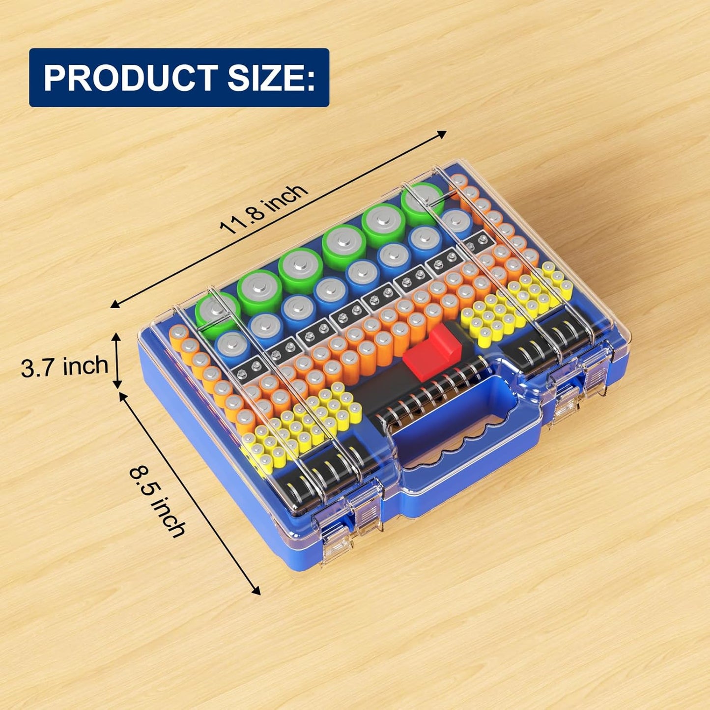 Battery Organizer Storage Holder Box Case with Tester, Stores & Protects Up to 260 Batteries, Double-Clear Locking Lid, Holds AA AAA C D and More (Blue)