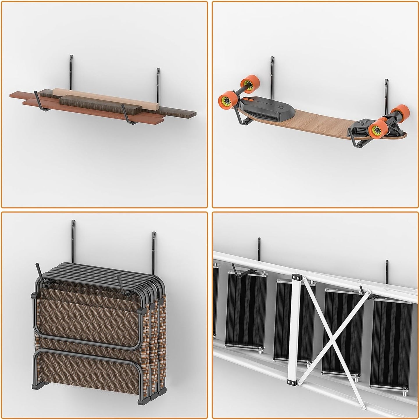 TORACK Kayak Storage Rack, Kayak Wall Mount for Garage Indoor/Outdoor Lightweight Kayaks Holders for Surfboards, Skis, Snowboards, Paddle Boards Holds Up to 50 lbs(Pack of 4)