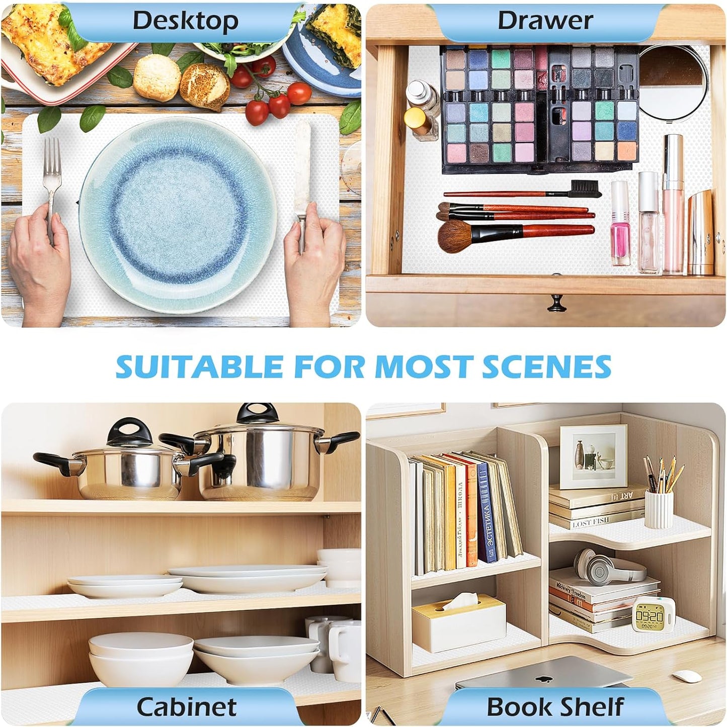 Drawer Liners, Waterproof Shelf Liner, Anti-Slip Non-Adhesive BPA Free Kitchen Cupboard Cabinet Liner Refridge Fridge Mats Sink Protector Strong Durable for Home (White/15.7in x 20Ft)