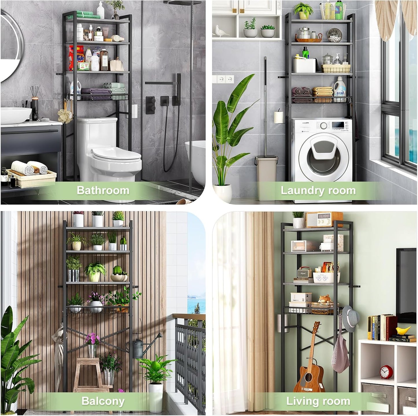 Over-The-Toilet Storage Rack, 4-Tier Bathroom Organizer Shelf Over Toilet with Adjustable Shelf and Basket, Freestanding Space Saver Bathroom Shelves Above Toilet for Room (Pure Gray)