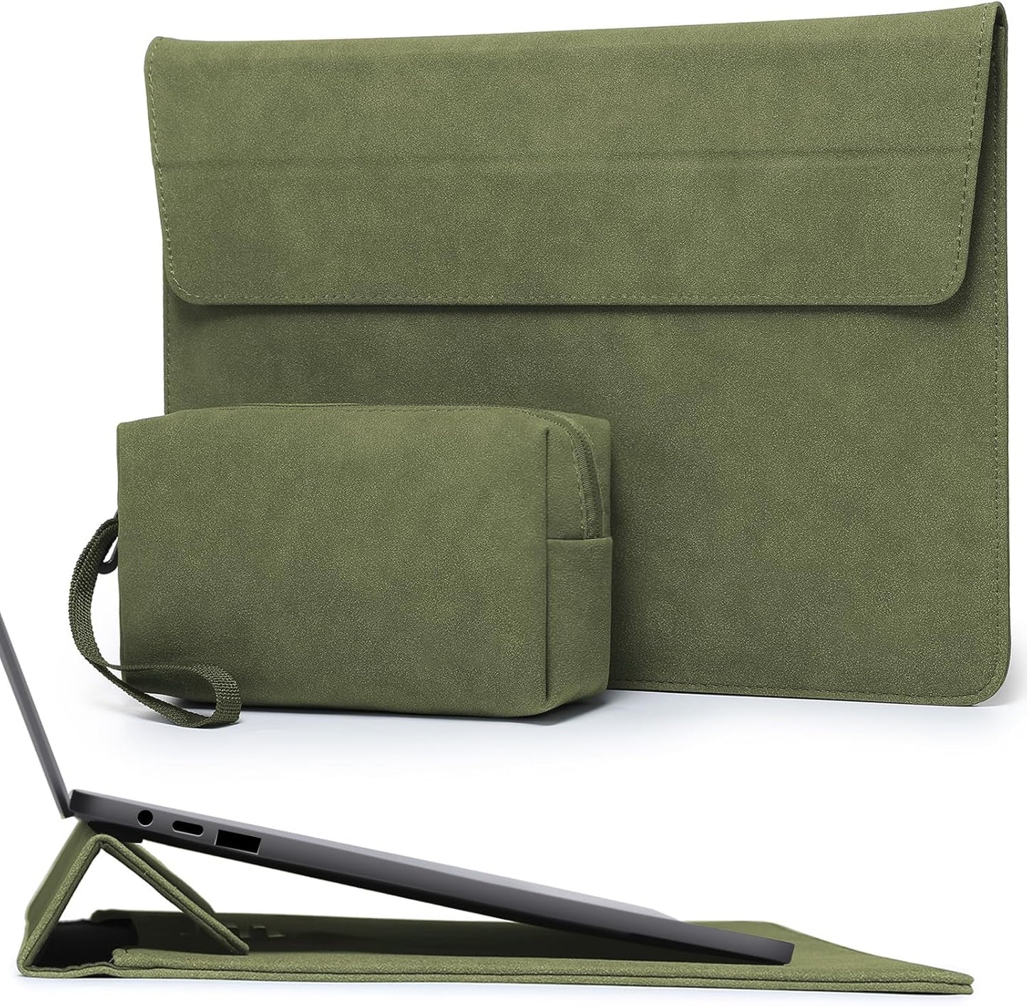 HYZUO 13.3-14 Inch Laptop Sleeve Case Bag with Adjustable Stand for MacBook Pro 14 M5/M4/M3/M2/M1 Pro/Max 2026-2021, MacBook Air/Pro 13.3, 13.8-13.5 Surface Laptop, with Pouch, Olive Green