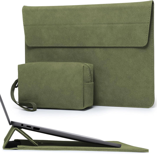 HYZUO 15 Inch Laptop Sleeve Case with Stand Feature for MacBook Air 15 M4 A3241 M3 A3114 M2 A2941 2025-2023, MacBook Pro 15, 15" Surface Laptop 7/6/5/4/3, with Carrying Pouch, Olive Green