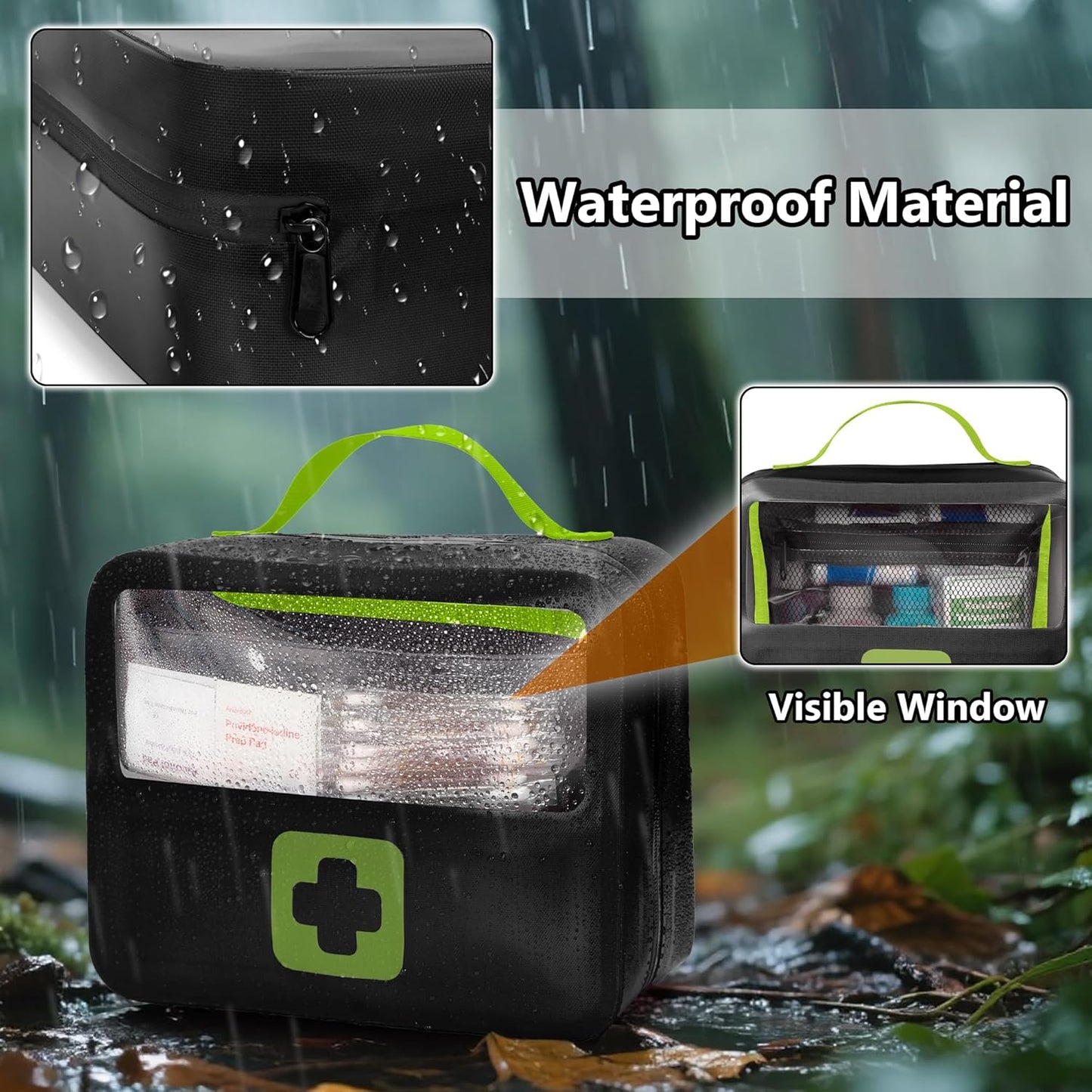 Waterproof Empty First Aid Bag with a Detachable Panel, Small Medical Bag with Molle System, Green (Bag Only)