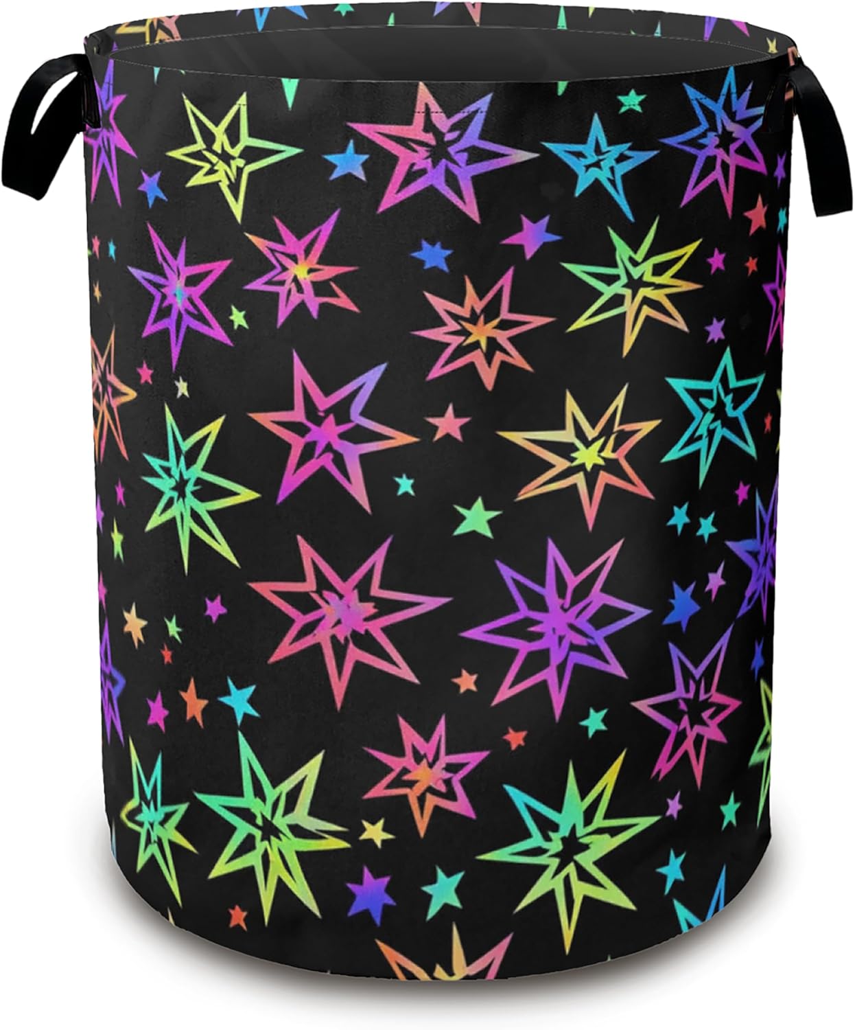 Laundry Hamper,Bright Neon Stars Laundry Basket,Waterproof Oxford Cloth Storage Basket with Handle for Clothes Books Nursery Home Storage Sundries 16"x20"