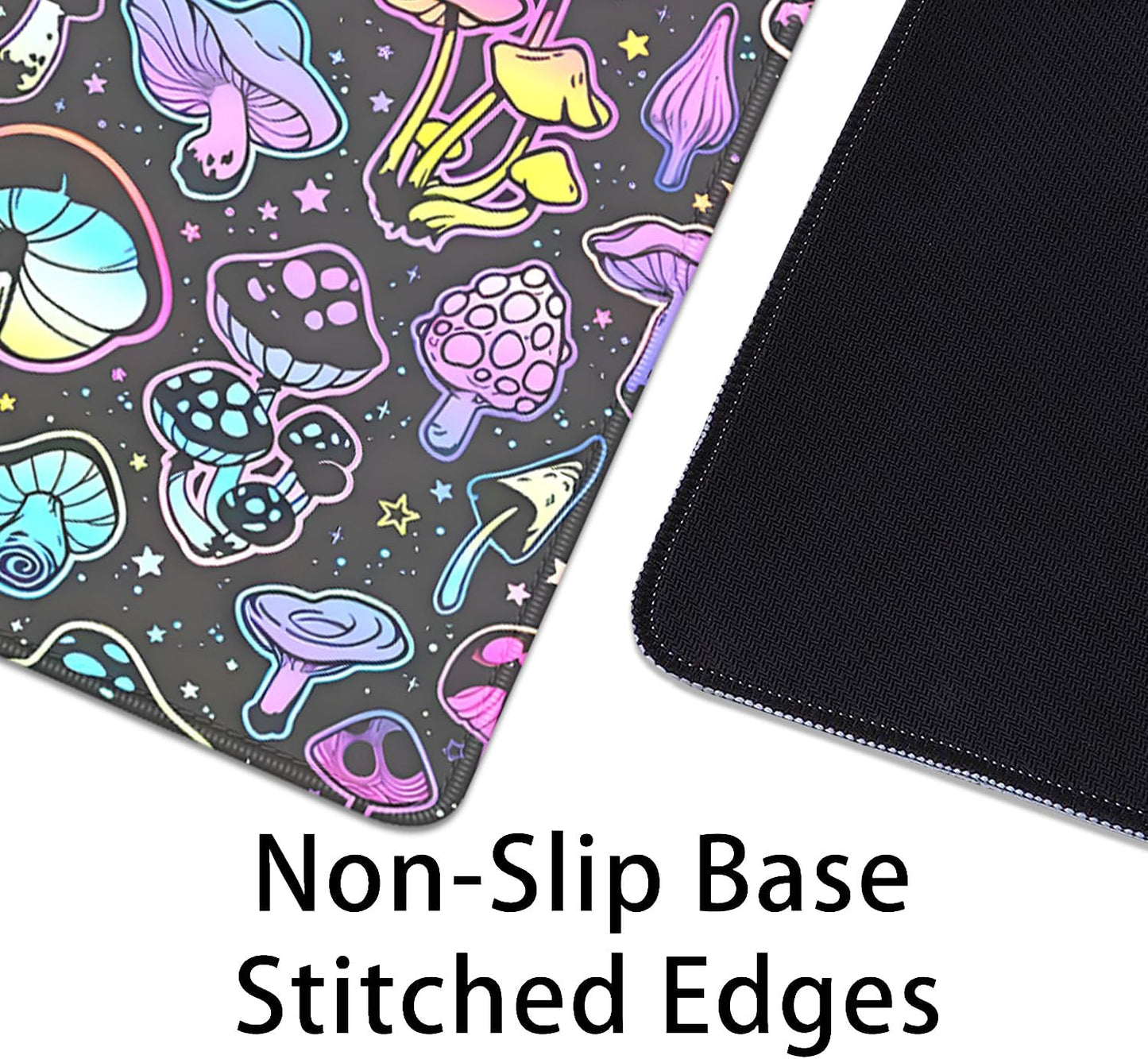 Colorful Mushrooms Mouse Pad,Large Extend Mousepad Desk Pad with Stitched Edges,Non-Slip Waterproof Rubber Base Mouse Mat Desk Mat for Office Computer Keyboard Laptop Home(27.5x11.8 in)