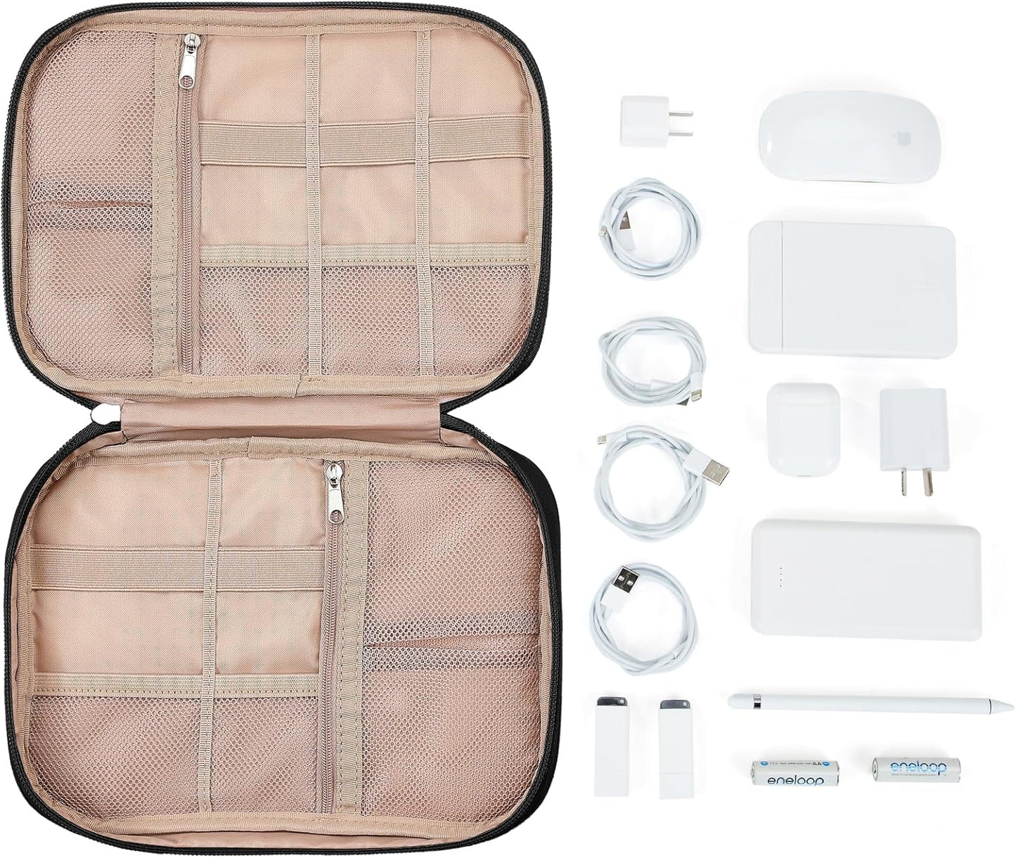 NISHEL Travel Cord Organizer Case, Tech Electronic Bag, Essentials for Charger, Cable, Phone, Hard Drive, USB, SD Card, Black