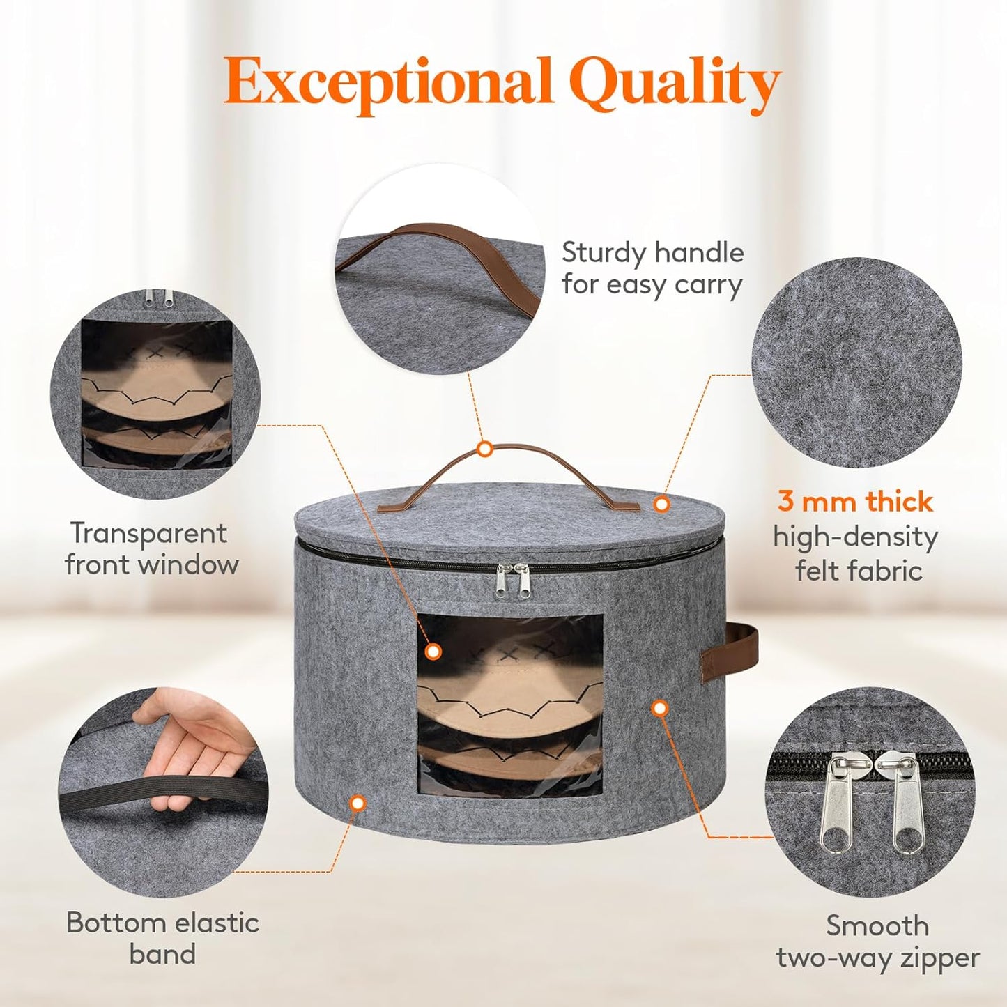 Lifewit Round Cowboy Hat Box for 7 Caps, Large Felt Hat Organizer Bag for Men & Women Storage, Baseball Cap Container with Dustproof Lid for Travel, Foldable 16.5" D x 10.6" H Carrier, 2 Pack, Gray