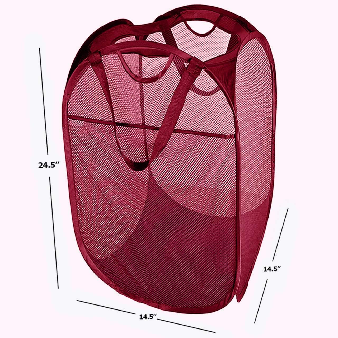 Strong Mesh Pop-up Laundry Hamper, Quality Laundry Basket with Durable Handles Solid Bottom High Carbon Steel Frame, Easy to Open and Fold Flat for Storage (Red)