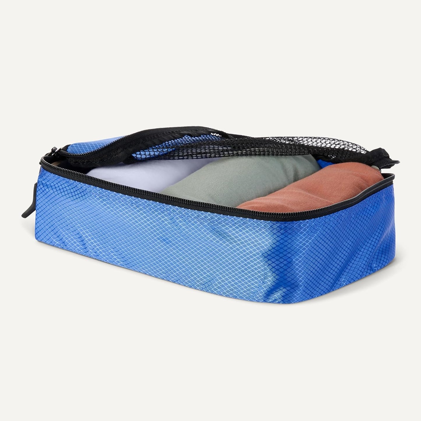 Amazon Essentials 4-Piece Packing Cubes Travel Accessories Set, Luggage Organizer with Double Zipper, Mesh Top, 100% Polyester, Small/Medium/Large/Slim, Blue (Previously Amazon Basics)