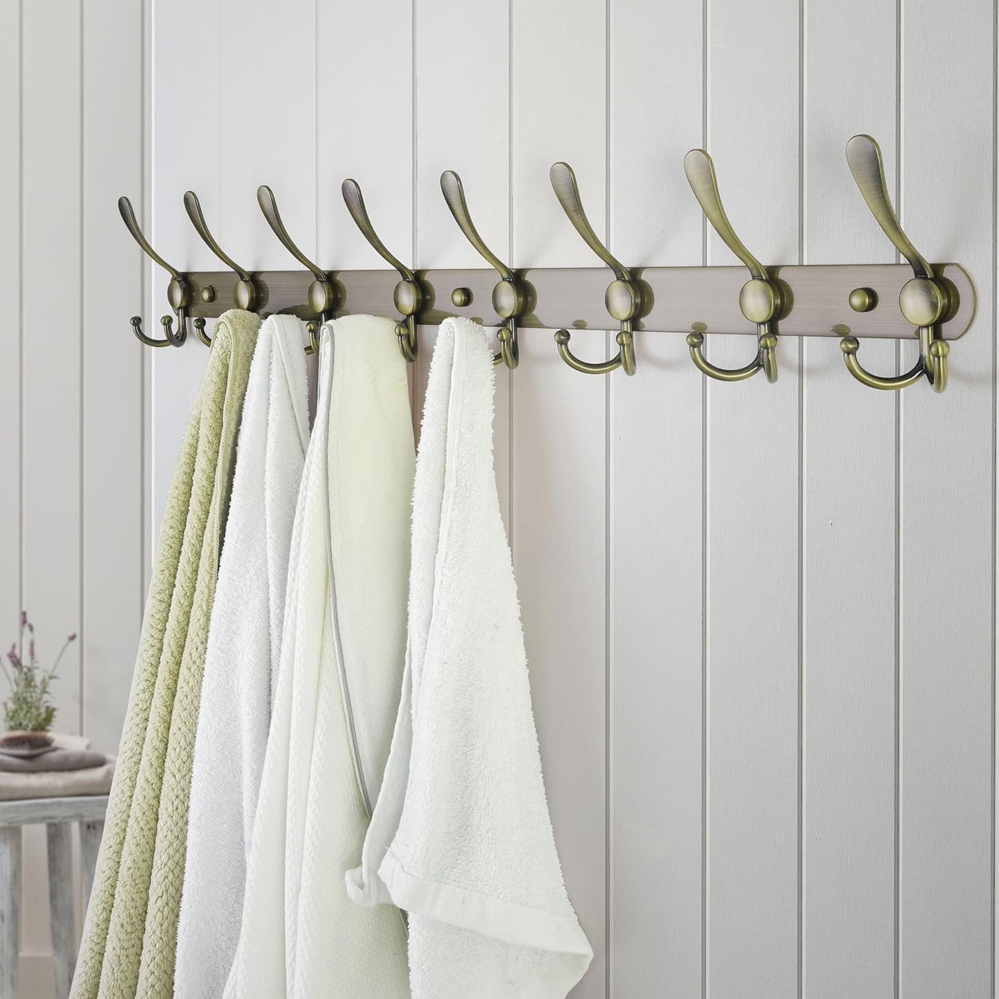 Dseap Coat Rack Wall Mount - 29.5” Long 8-Tri-Hooks Heavy Duty Coat Hanger Rail Wall Hooks for Hanging Coats Hats Clothing Clothes Purse Mudroom Entryway, Bronze