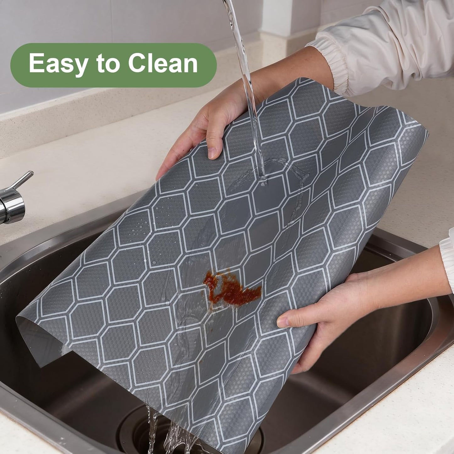 Non-Adhesive Shelf Liner Roll - Waterproof No-Slip Drawer & Cabinet Mat for Kitchen, Refrigerator, Bathroom, Easy to Cut EVA Drawer & Shelf Liners, 12" x 118", Grey