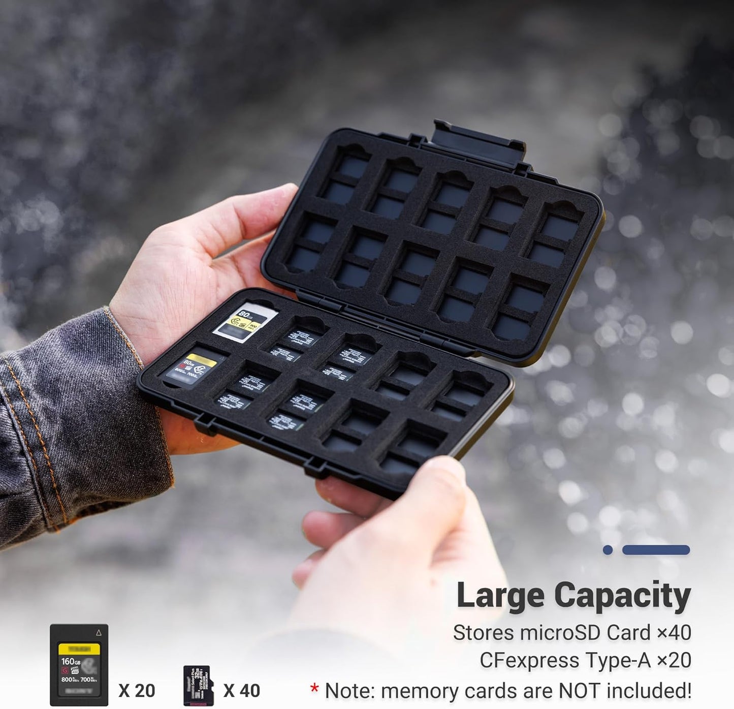 [Large Capacity] CFexpress Type A Card Case Storage, 60 Slots Memory Card Organizer Holder Box for 40 TF Micro SD & 20 CFexpress Type-A Cards, for Sony A7RV A7SIII A7IV A7R5 A1 A9M3 FX3 FX6 FX30