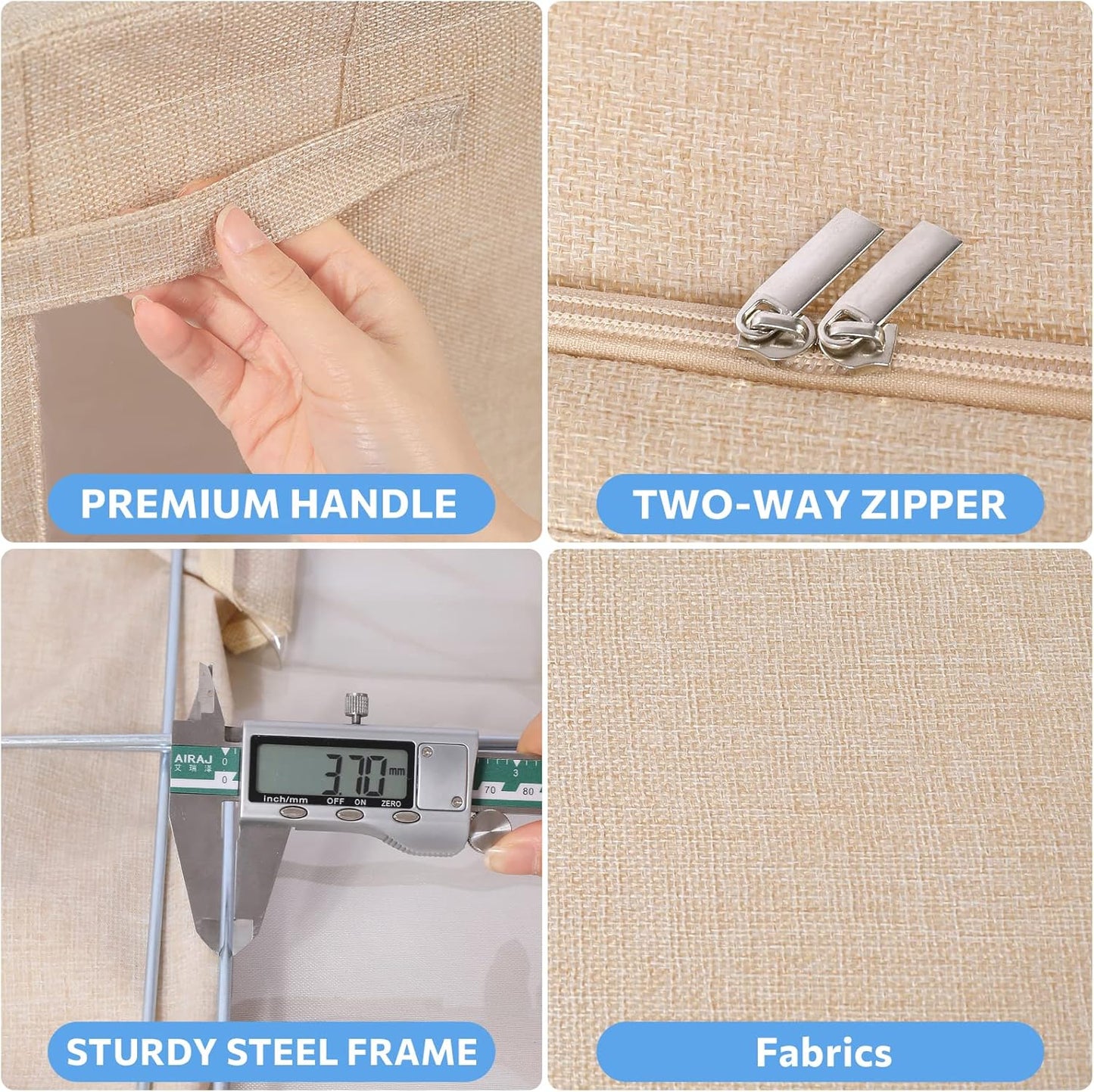 CYhom 3Pack Foldable Storage Bins - Frame Storage Box Linen Fabric Stackable Clothes Container Organizer with Clear Window & Carry Handles Large Capacity (Small-22L, Beige)