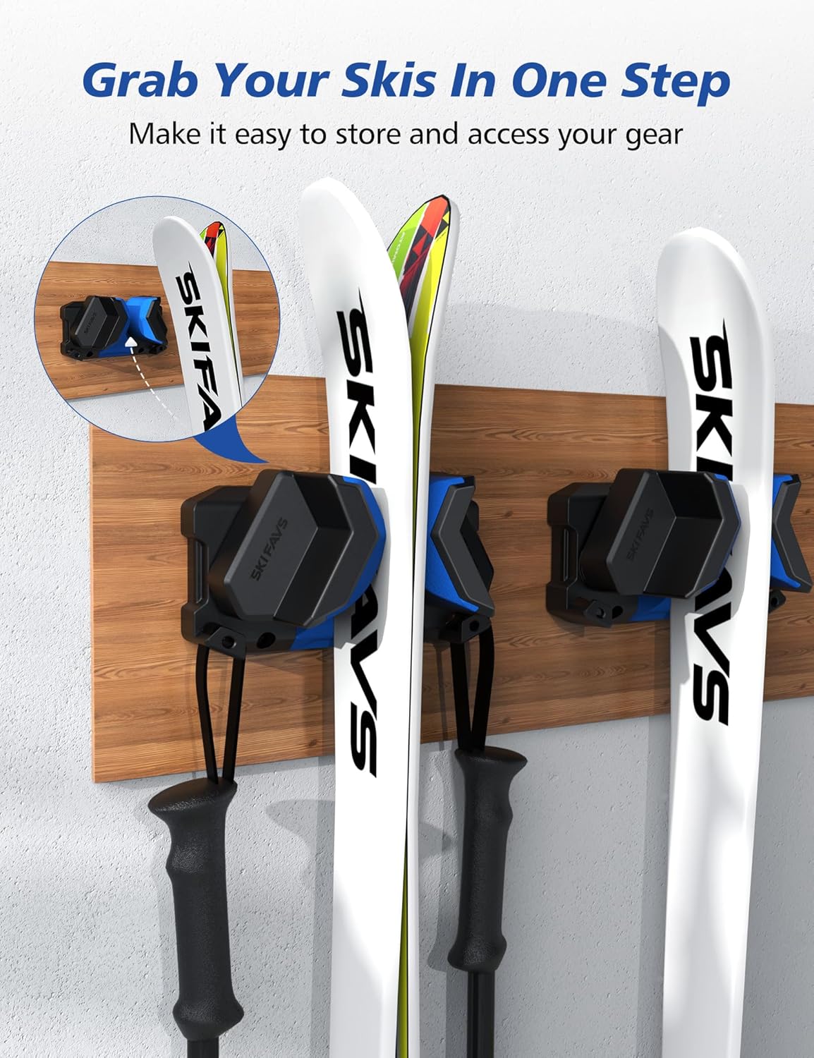 Ski & Snowboard Wall Rack, Ski Wall Mount & Ski Rack Wall Mount for Garage Space-Saving, Winter Gear Organizer, Fits Any Ski or Snowboard, Nonslip Ski Holders, Garage Organization, 4 Pack