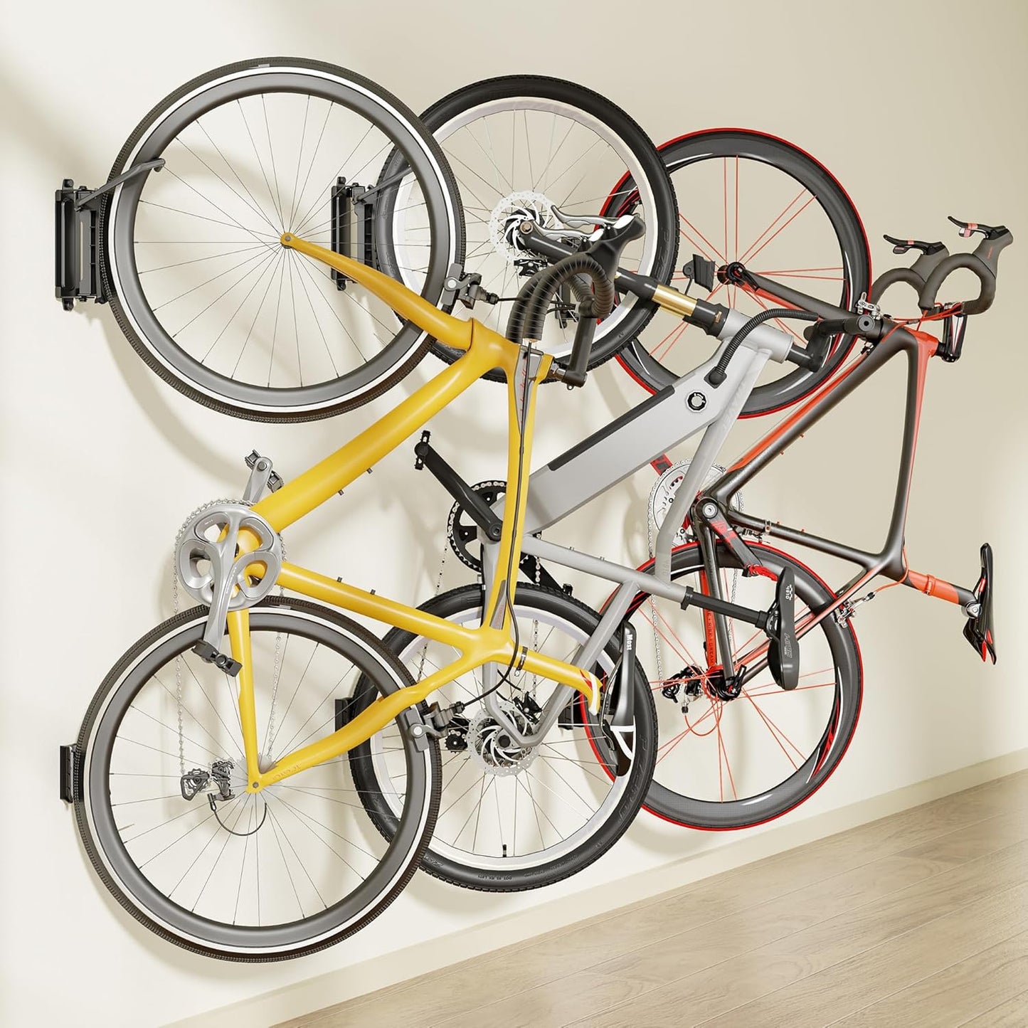 monTEK Heavy duty Bike Wall Mount, Swivel Bike Wall Hanger Holds Up to 77lbs, Space-Saving Bike Rack Garage, Bike Storage for Bedroom Home Office, 3 Pack