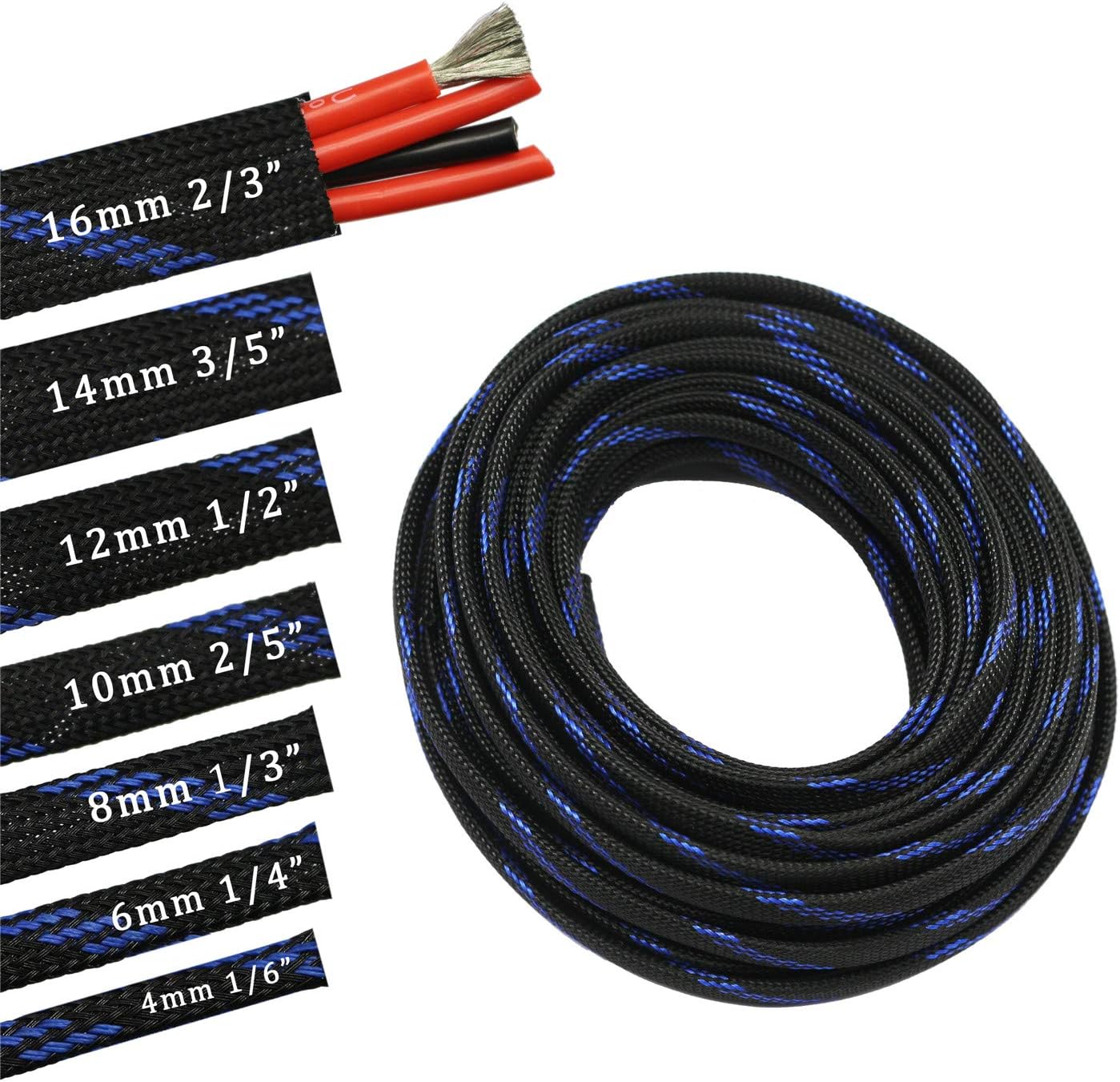 30ft PET Expandable Sleeving Wire Cable Sleeve (3/5", Steel Blue&Black)