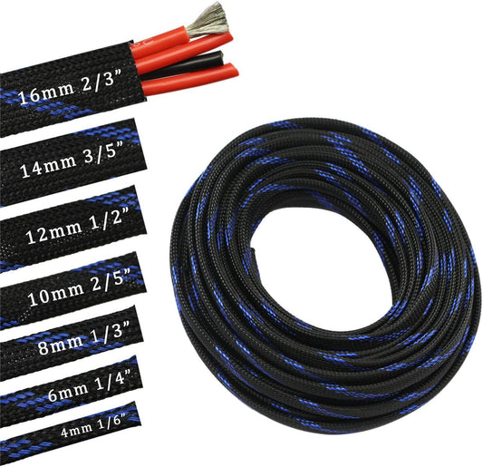 30ft PET Expandable Sleeving Wire Cable Sleeve (1/2", Steel Blue&Black)