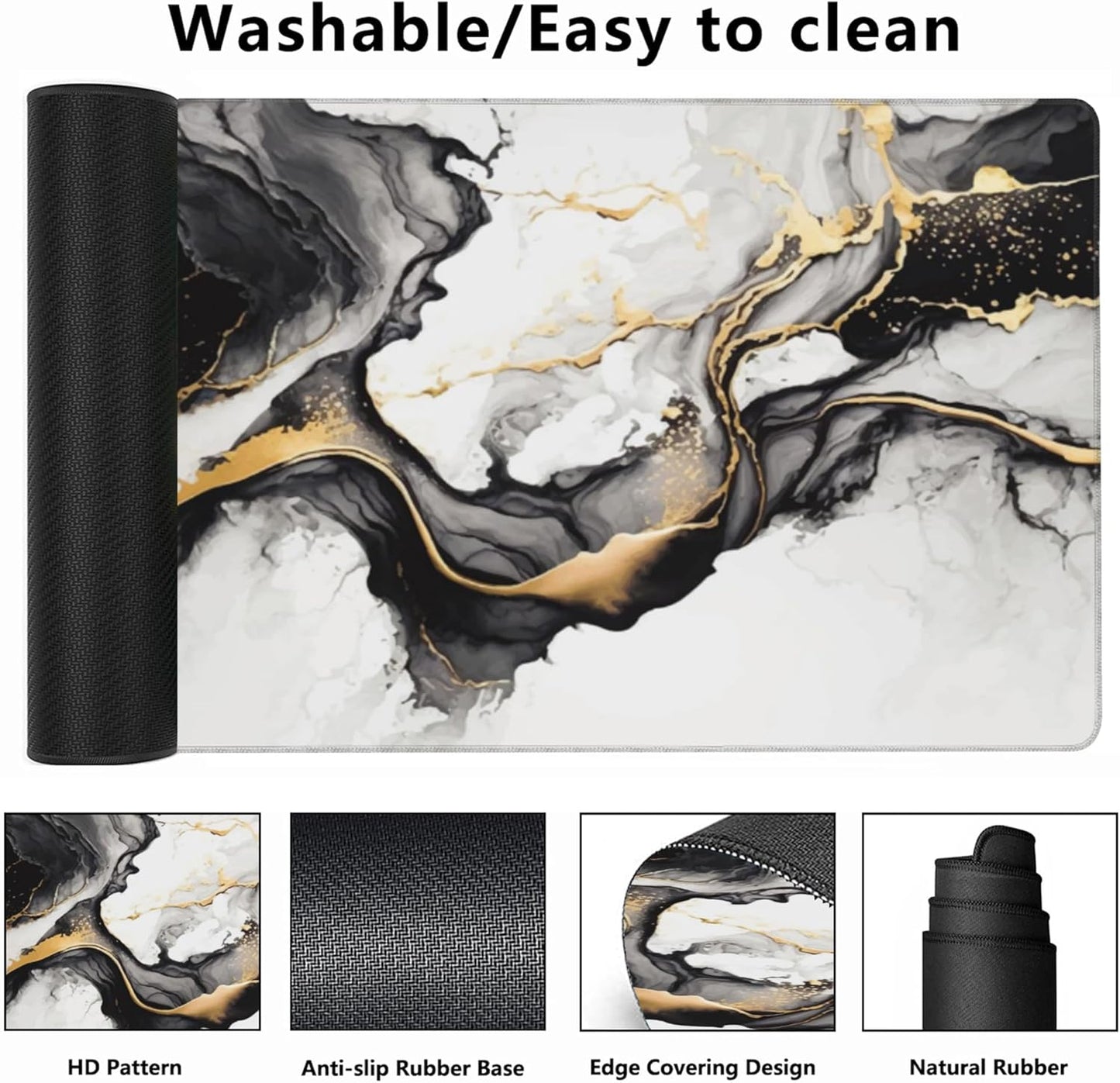 Gaming Mouse Mat Luxury Gold Abstract Fluid Art Large Mouse Pad Extended Mouse Pad Desk Mat Non-Slip Rubber Base Mice Pad Desk Pad for Office Game Home 35.4x15.75 in